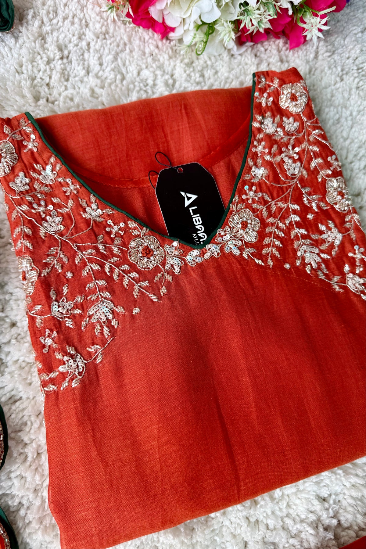 ✨Myra - Premium Orange Mul Chanderi A-Line Anarkali Kurta set