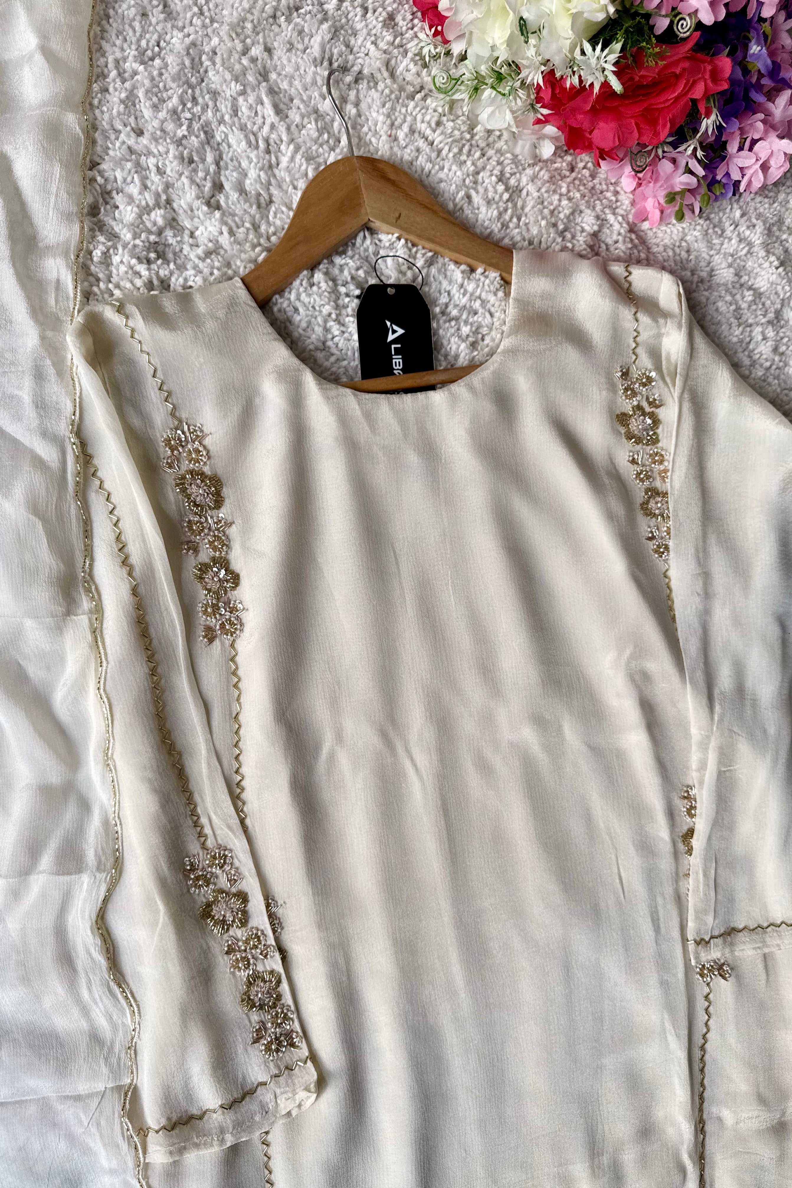 ✨Amara -Introducing Cream Heavy Handwork Chinnon A Line Suit