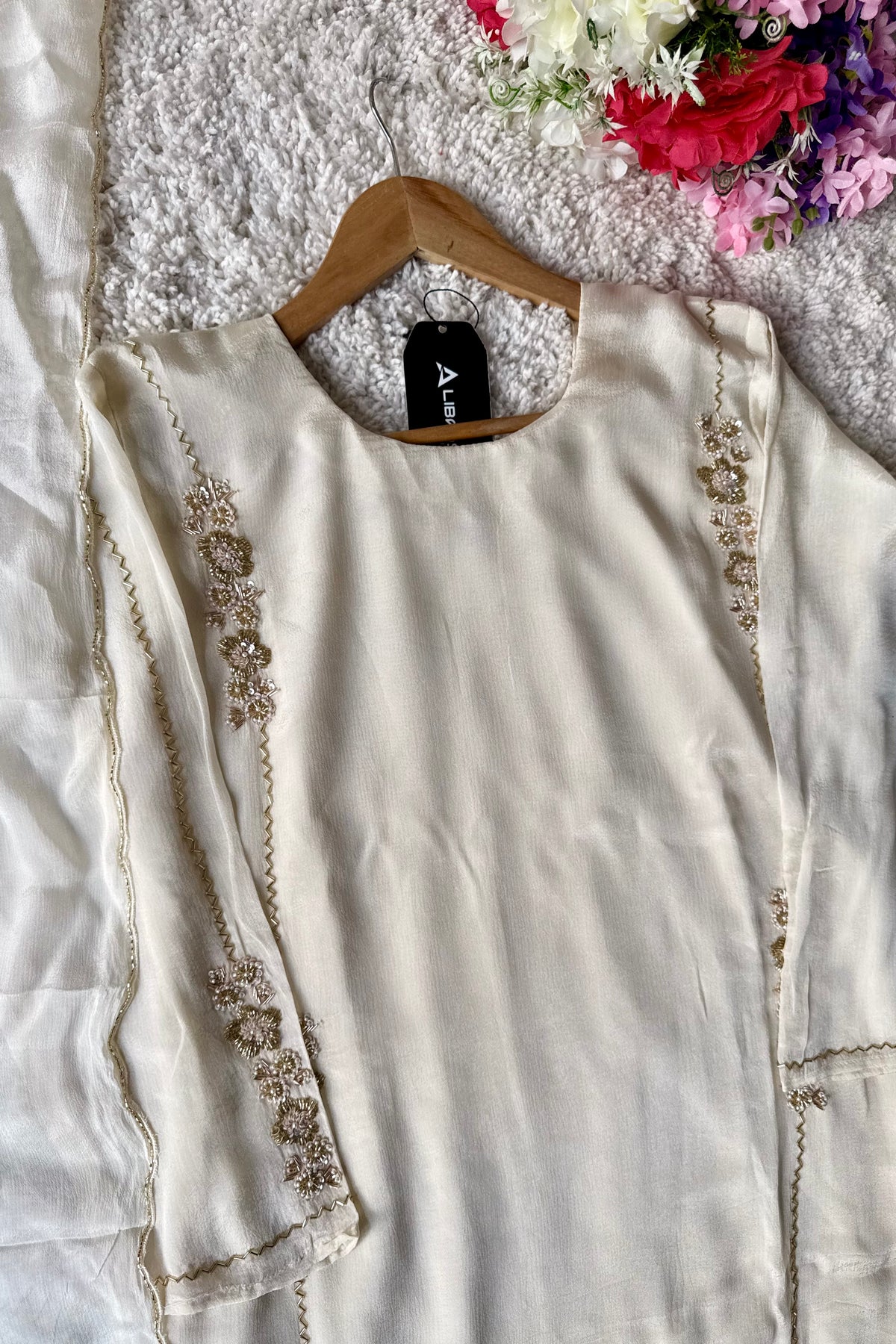 ✨Amara -Introducing Cream Heavy Handwork Chinnon A Line Suit