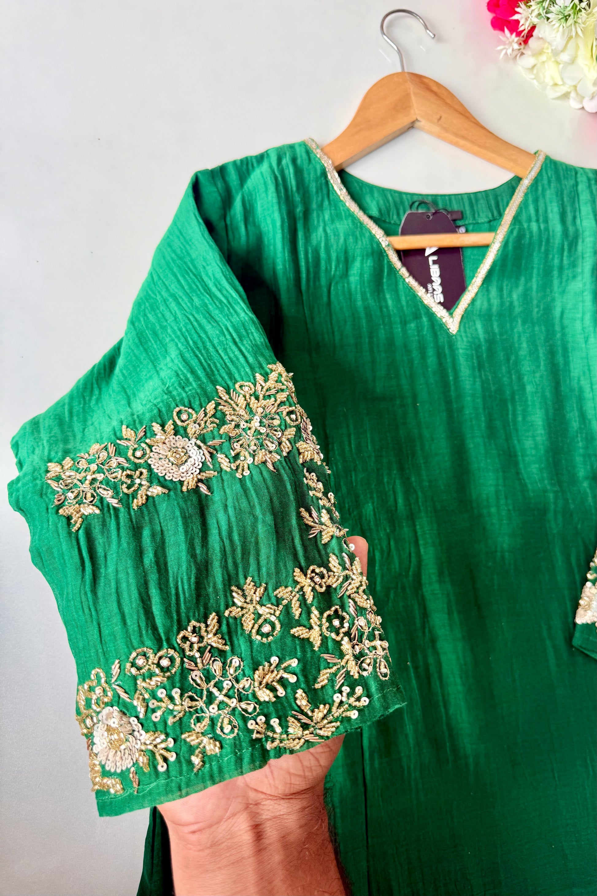 ✨”Amaya - Premium Green Mul Chanderi A-Line Kurta Set