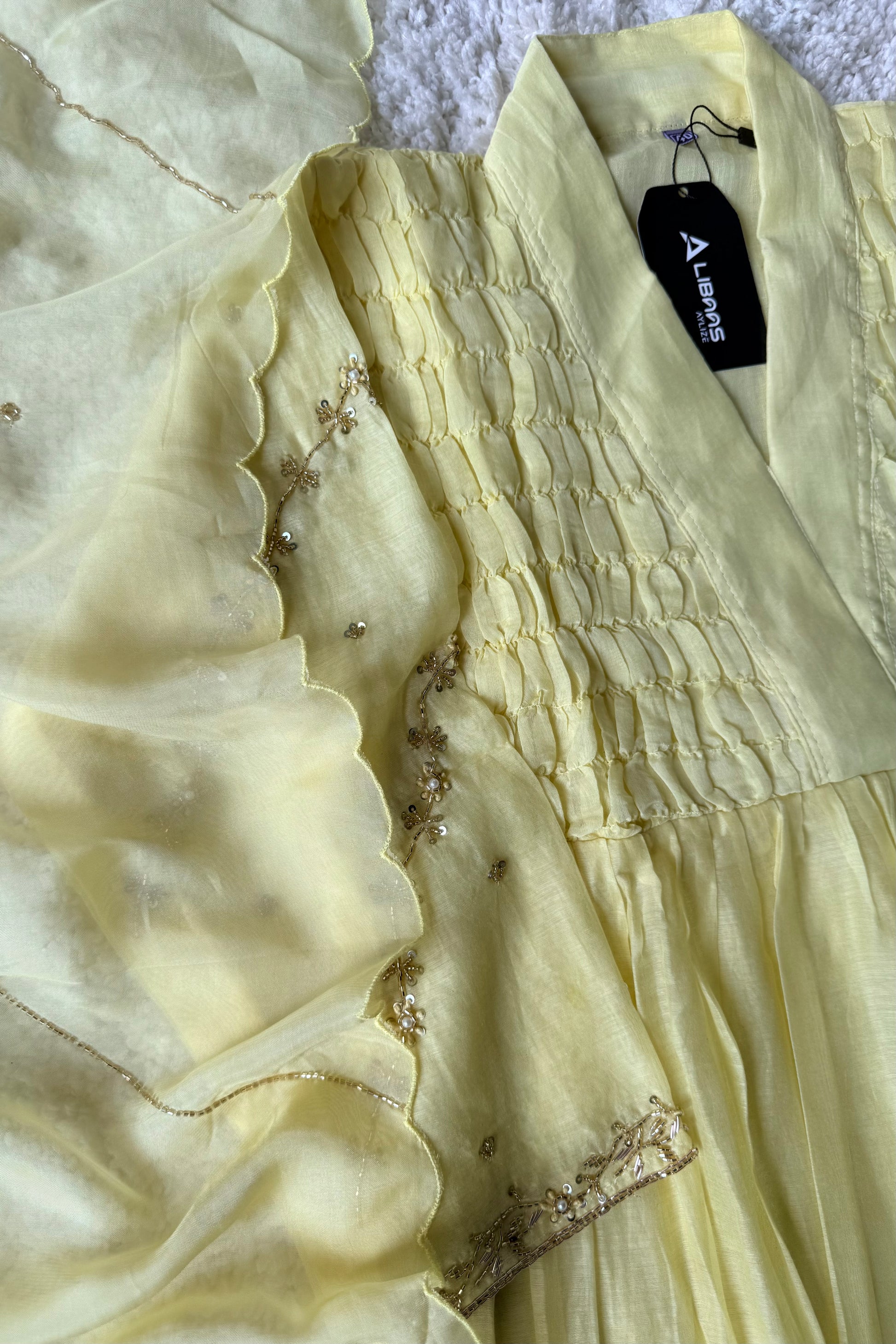 ✨Umang- Premium Yellow Mul Chanderi Anarkali Kurta Set