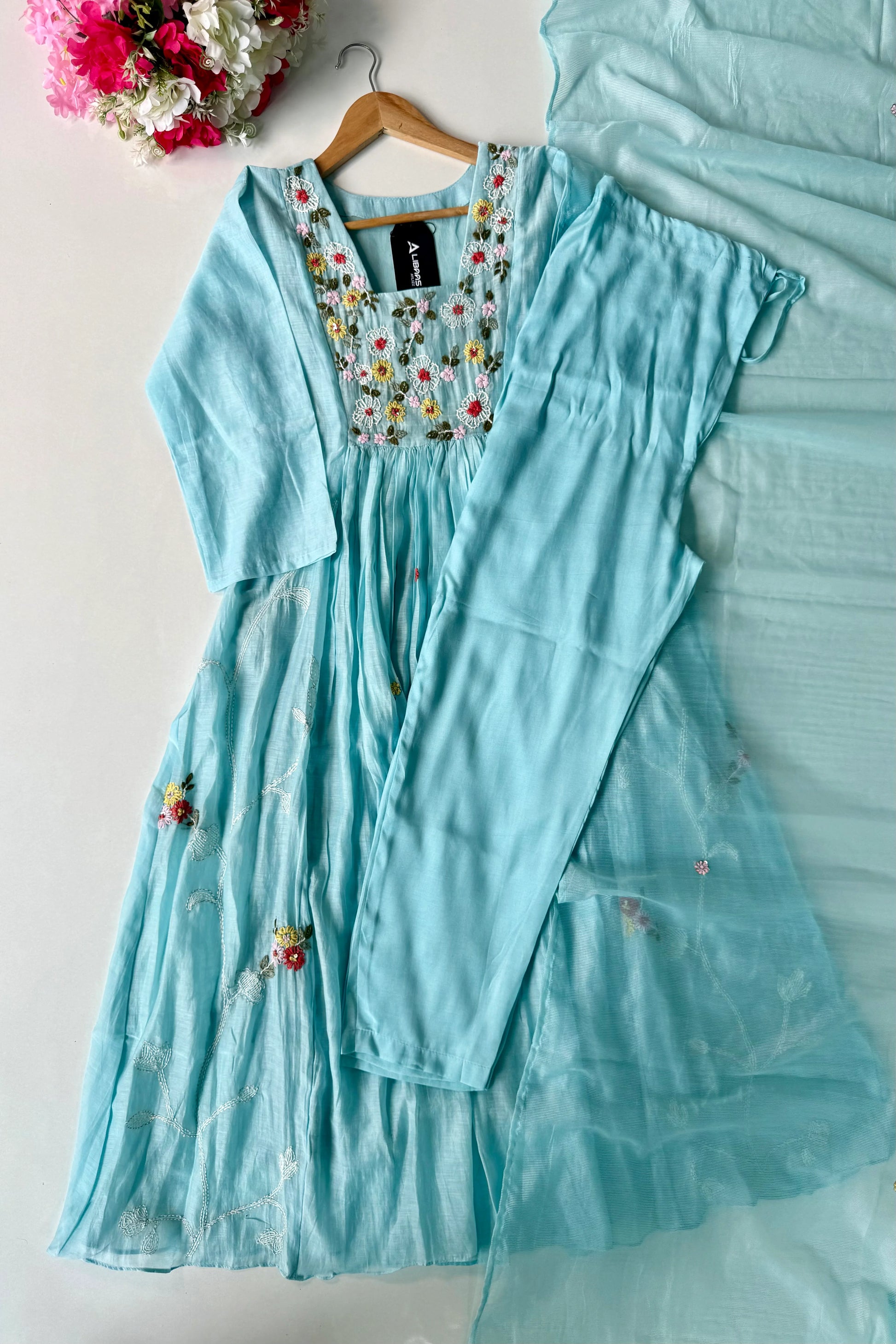 💙”Mayra – Premium Mul Chanderi A-Line Kurta Set