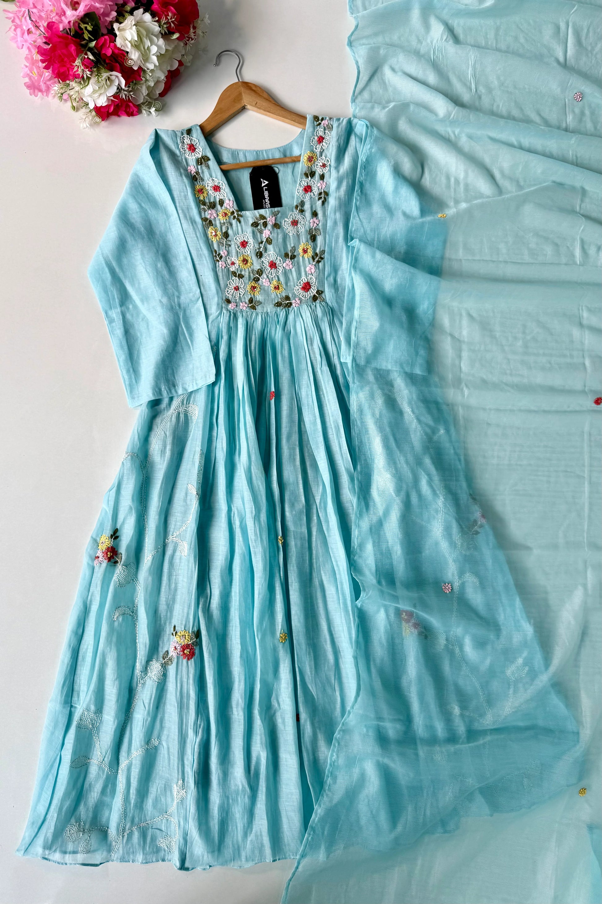 💙”Mayra – Premium Mul Chanderi A-Line Kurta Set