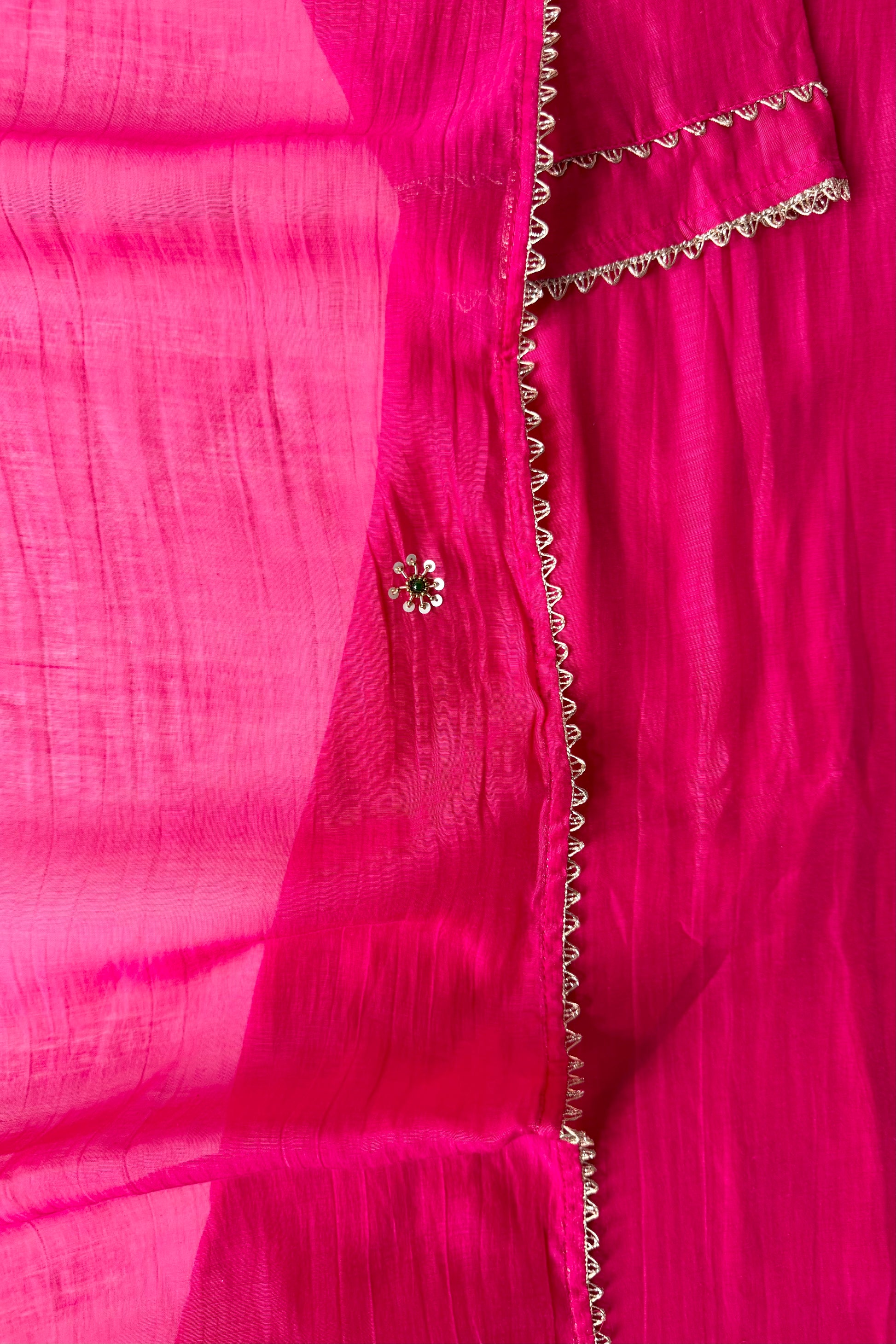 ✨”Falak - Premium Royal Pink Mul Chanderi A-Line Kurta Set