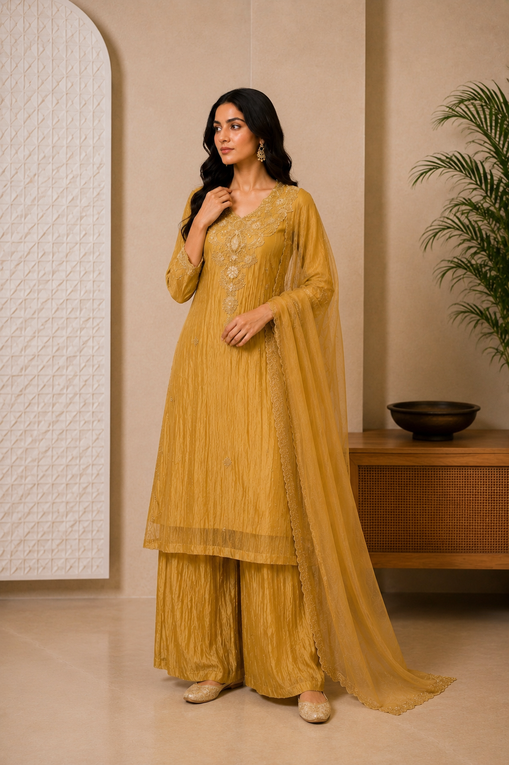 ✨Abeer Gold – Designer Gold Glass Tissue Kurta Set