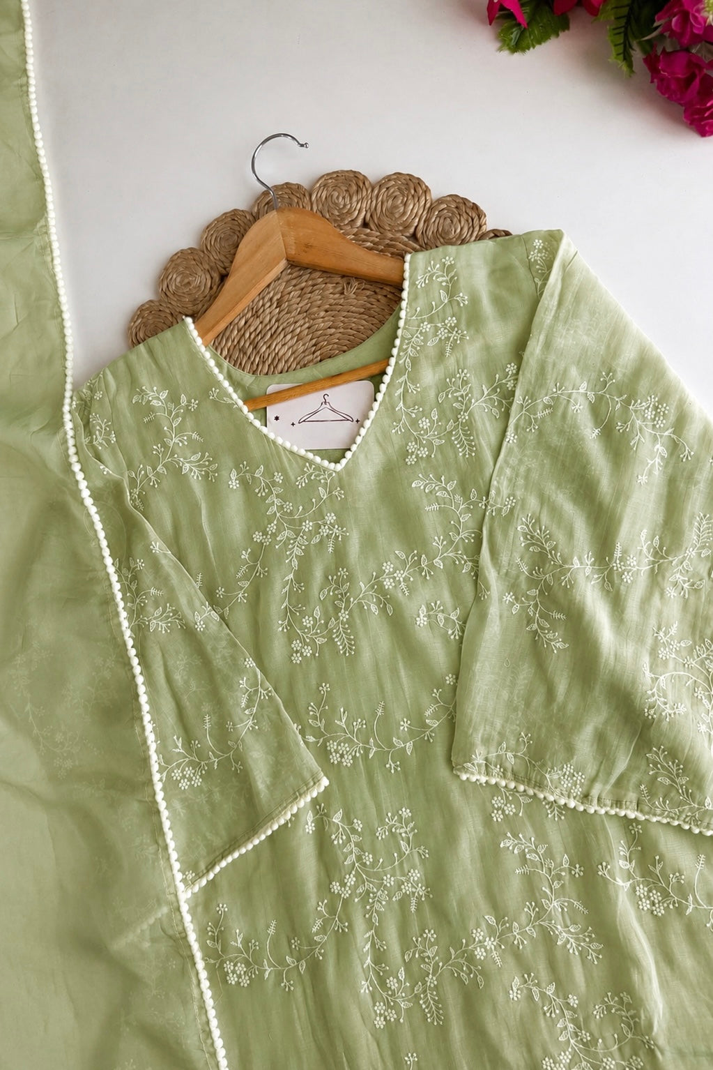 “Elina” Mint Green Crushed Chanderi A Line Suit set 🛍️