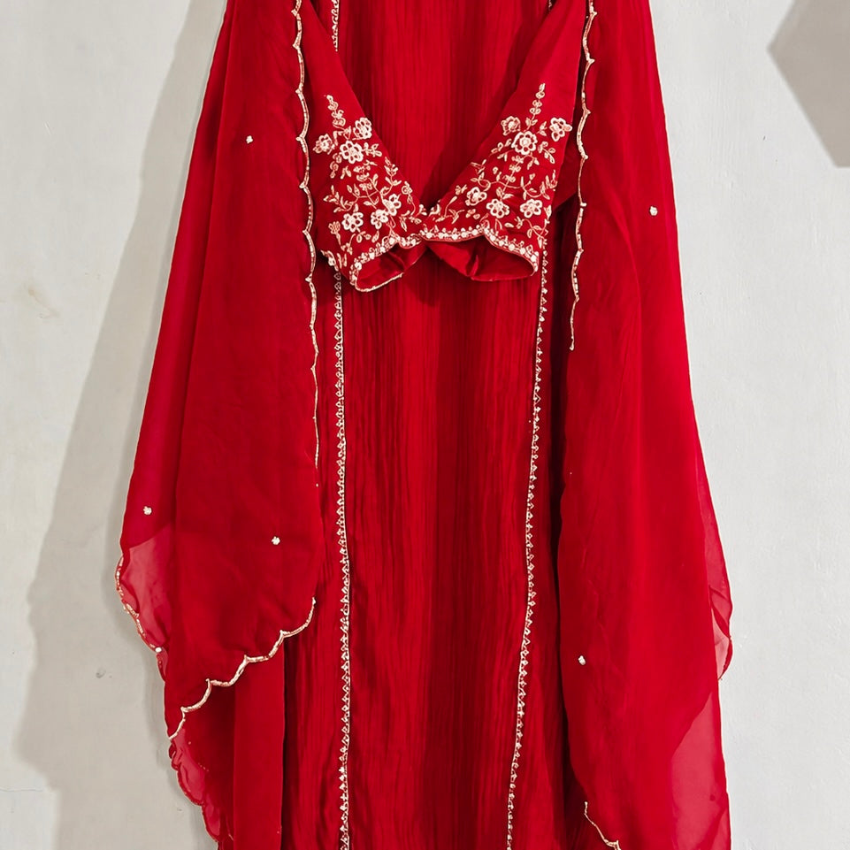 Roshni - Premium Red Mul Chanderi A Line Kurta Set ✨