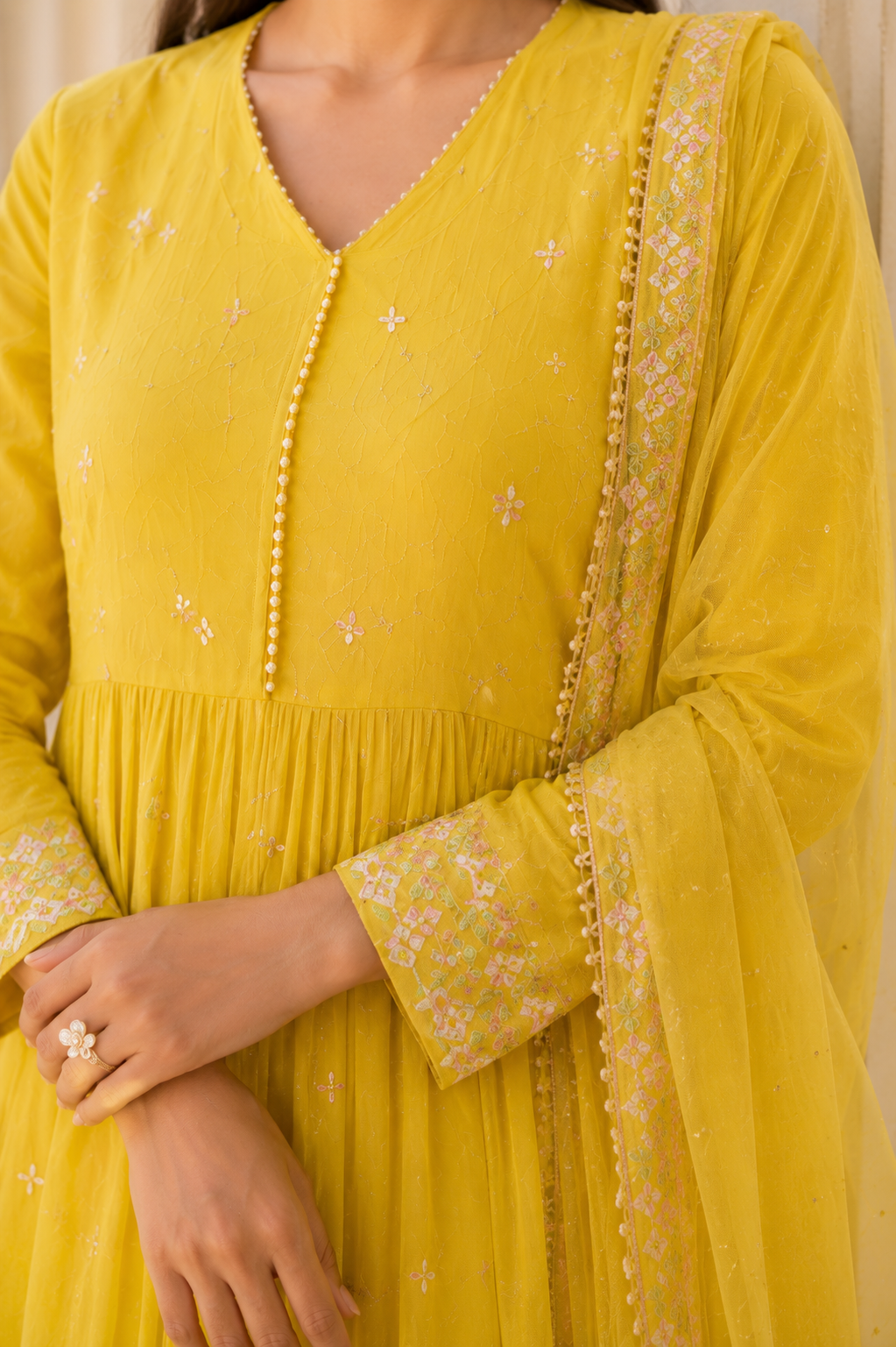“Sana” Premium Sunflower Cotton Embroidered Anarkali kurta set