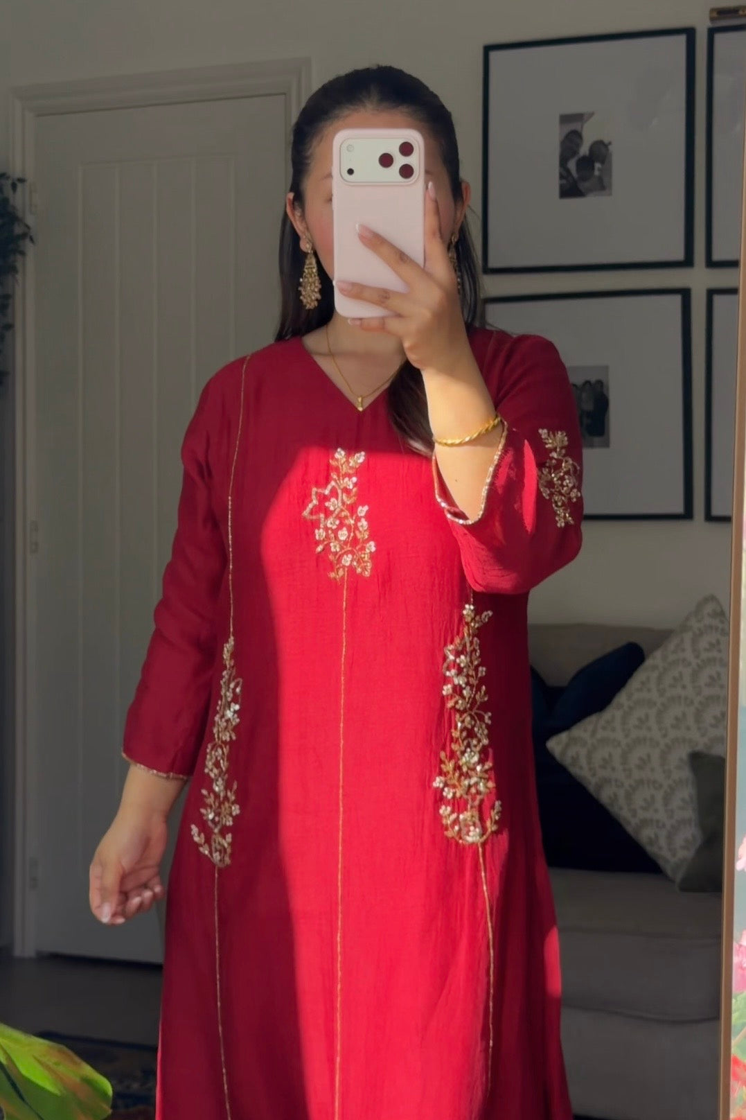 ✨Rida -Karva Chauth Special Red Mul Chanderi A-Line Kurta Set