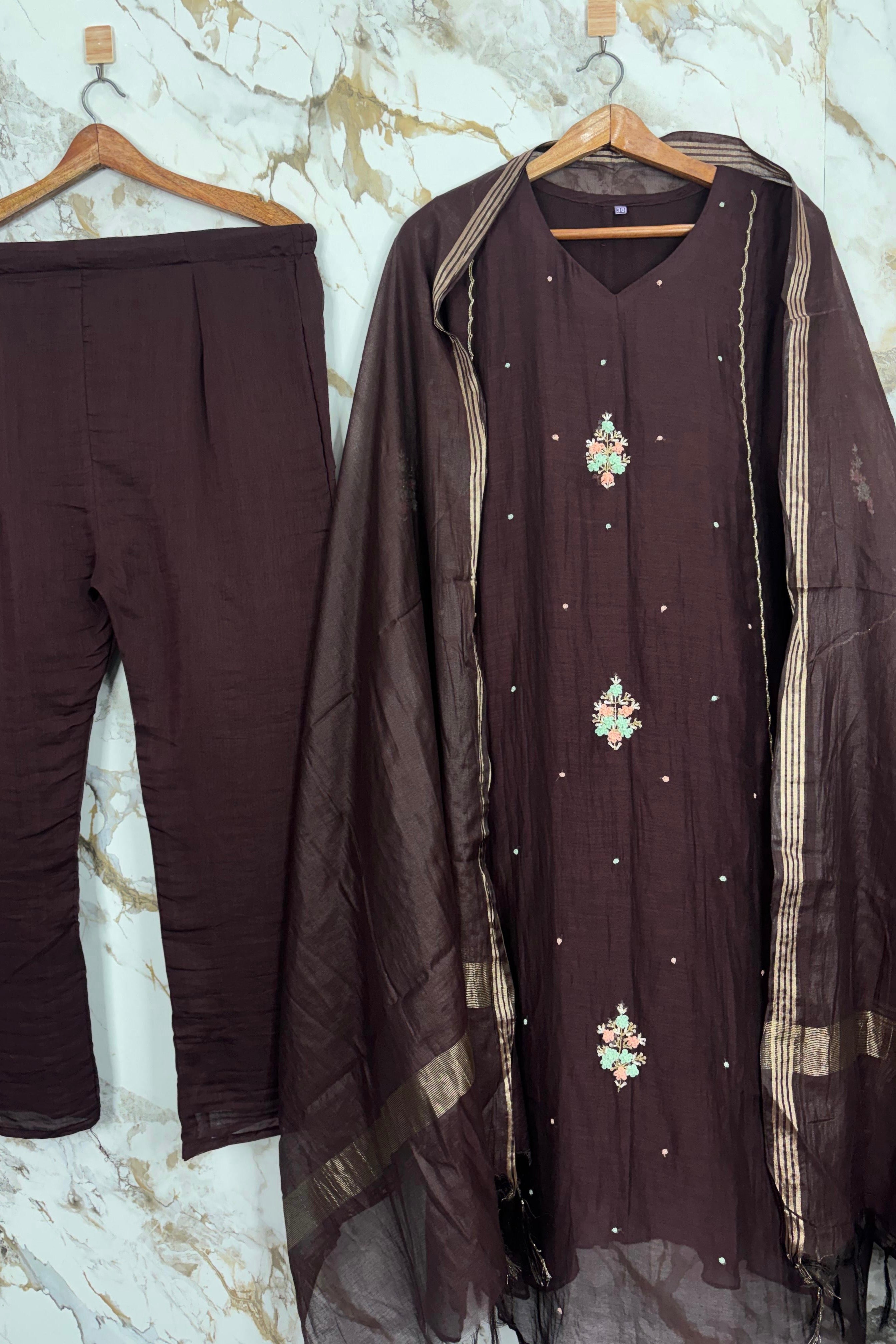 ✨Myra - Brown Mul Chanderi A-Line Anarkali Kurta set
