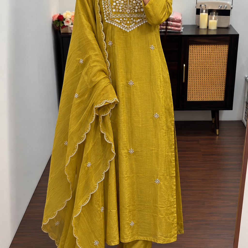 “Shama” Beautiful Lime party wear Tissue silk kurta set