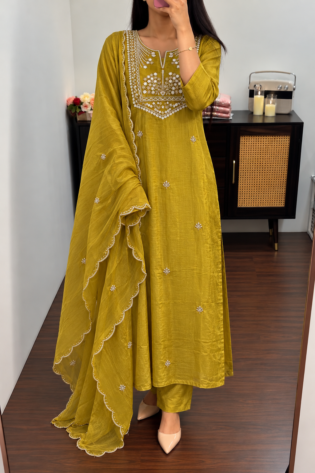 “Shama” Beautiful Lime party wear Tissue silk kurta set