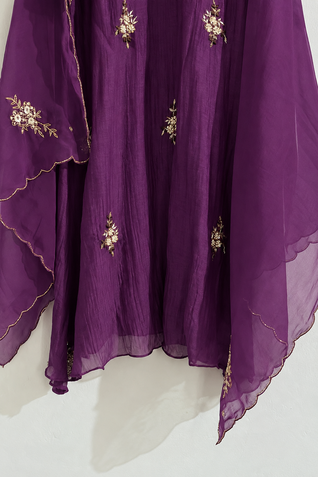 🍊Zidan- Premium Purple Mul Chanderi A Line Suit sets