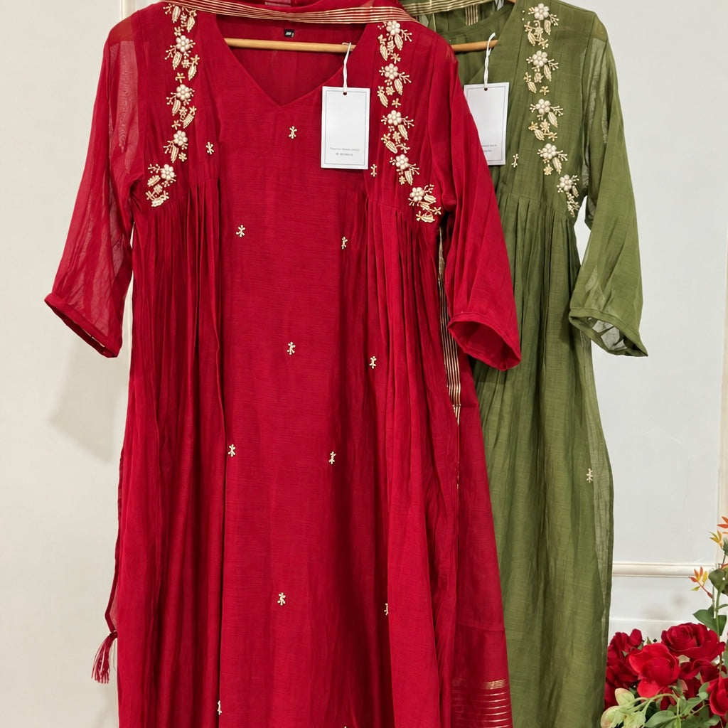 ✨ Zayna” Premium Mul Chanderi anarkali kurta set