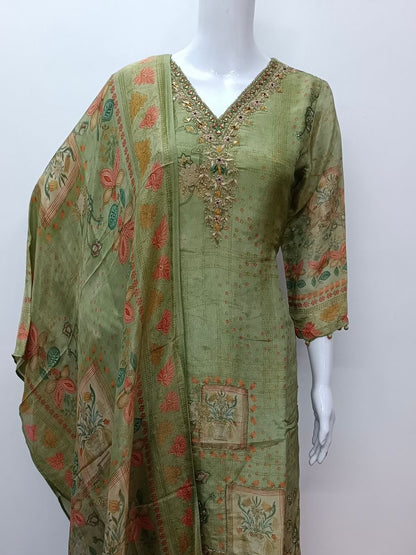 “NAYAB” Tissue silk printed and handwork kurti set