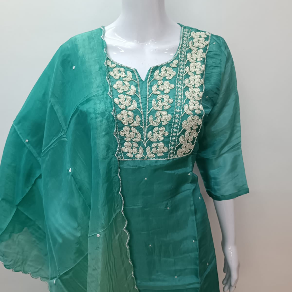 “PUNUM” Beautiful Tissue silk kurta with with pearl work set