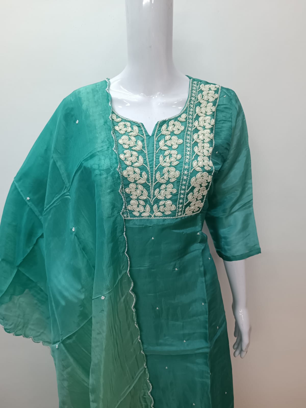 “PUNUM” Beautiful Tissue silk kurta with with pearl work set