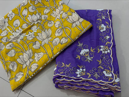 "Prime" premium Pure Chinnon saree with kalamkari blouse