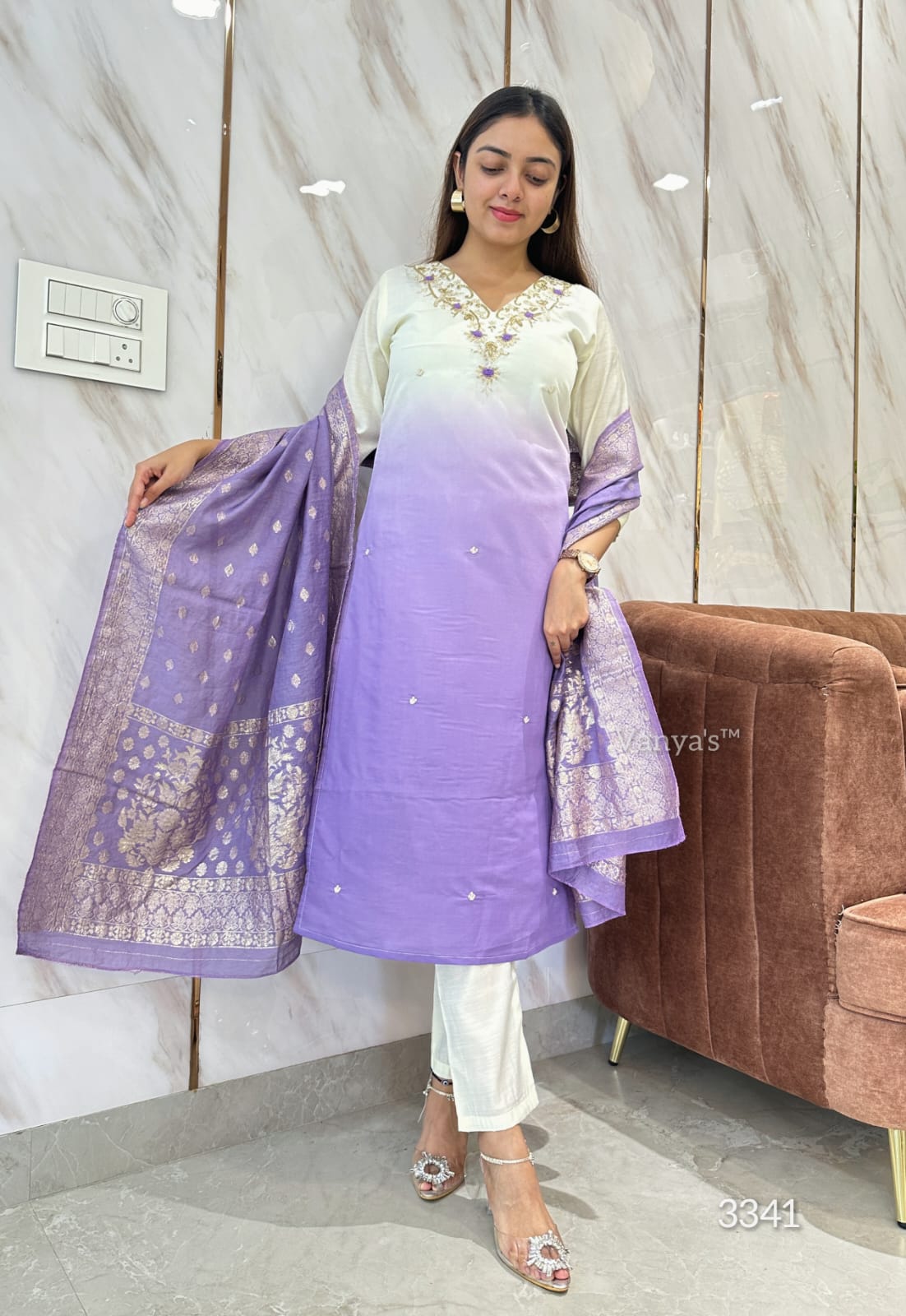 "VC" Latast Roman silk ombre kurti bottom with dupatta set