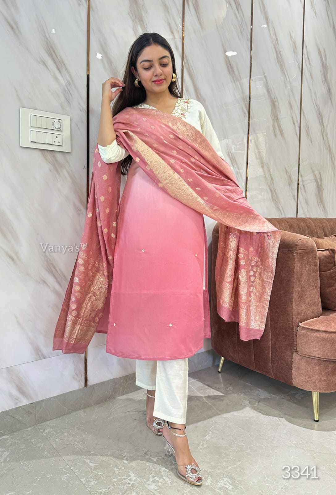 "VC" Latast Roman silk ombre kurti bottom with dupatta set