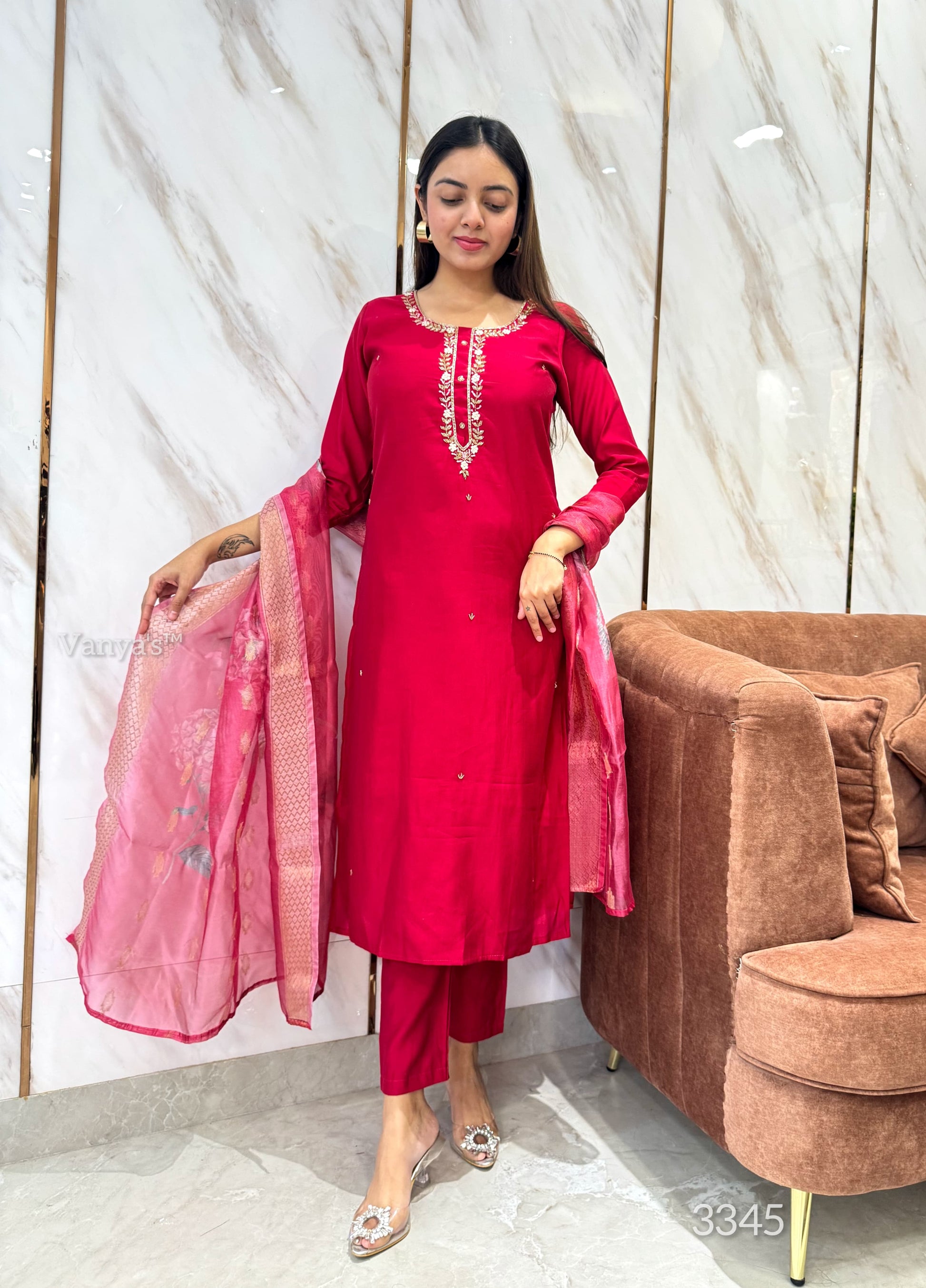 "Esra" Roman silk handcrafted kurti set