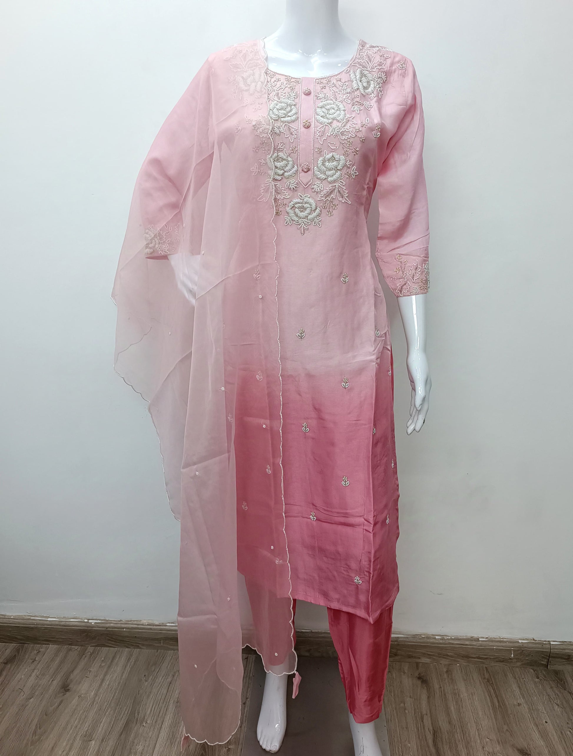 “Ulfat” Tissue silk pink shade party wear suit set