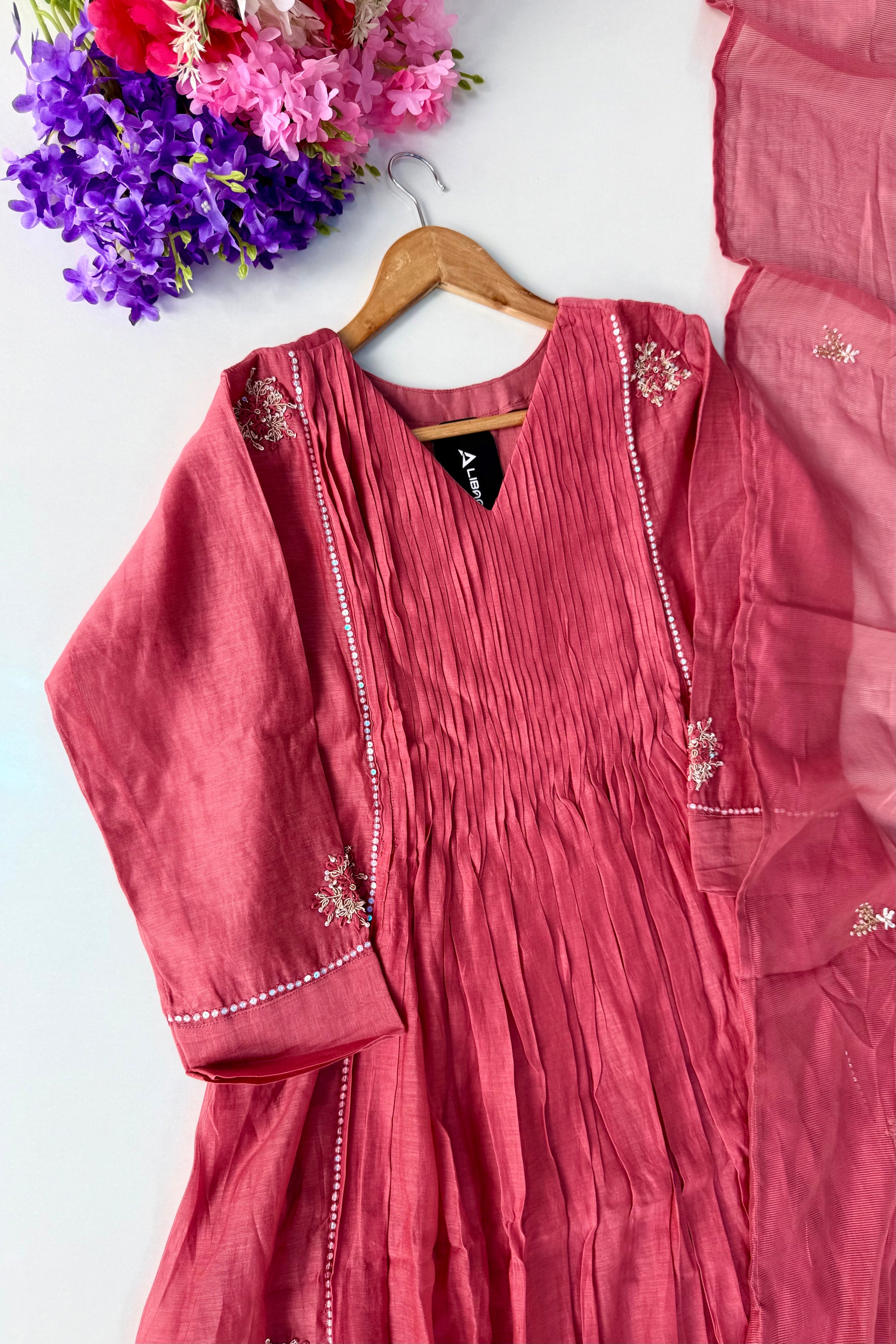 🛍️”Daisy –  Premium Red Mul Chanderi A Line Kurta Set