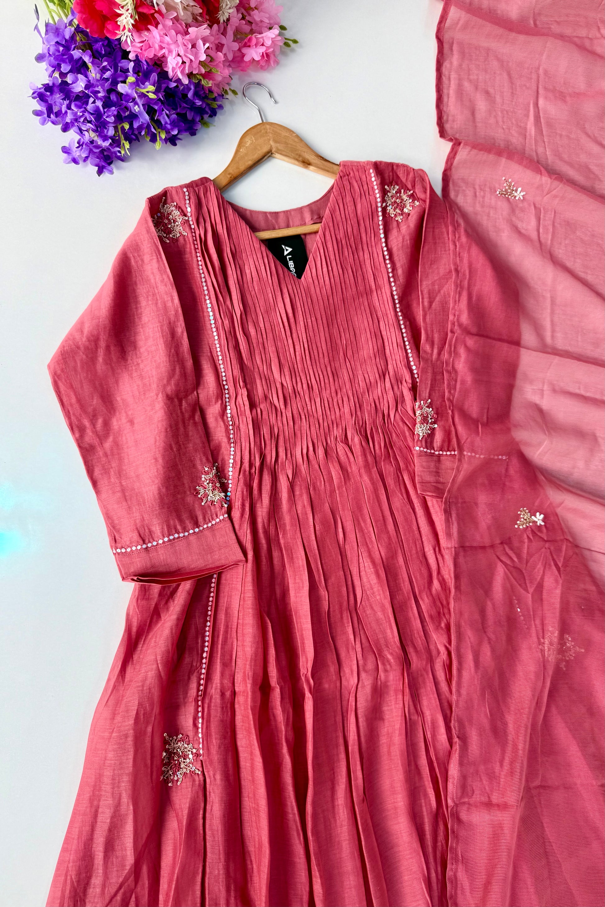 🛍️”Daisy –  Premium Red Mul Chanderi A Line Kurta Set