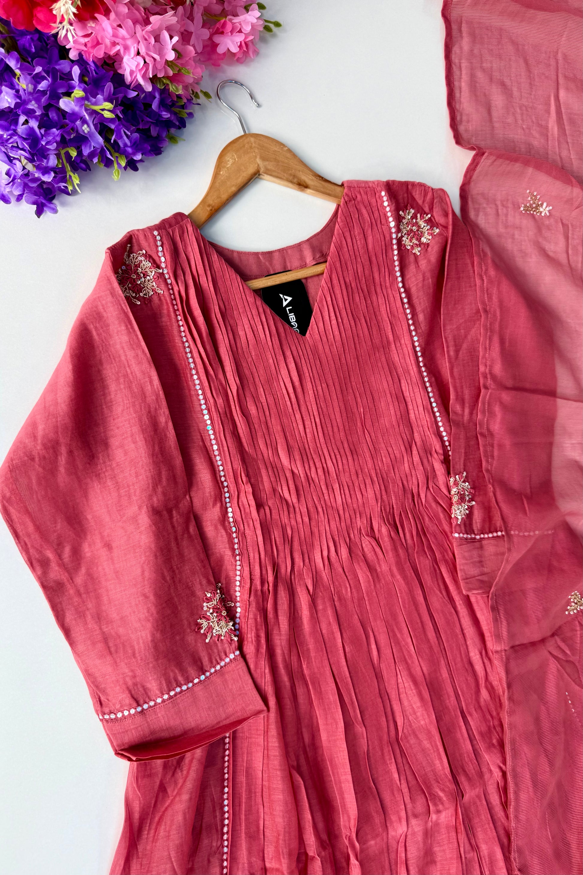 🛍️”Daisy –  Premium Red Mul Chanderi A Line Kurta Set