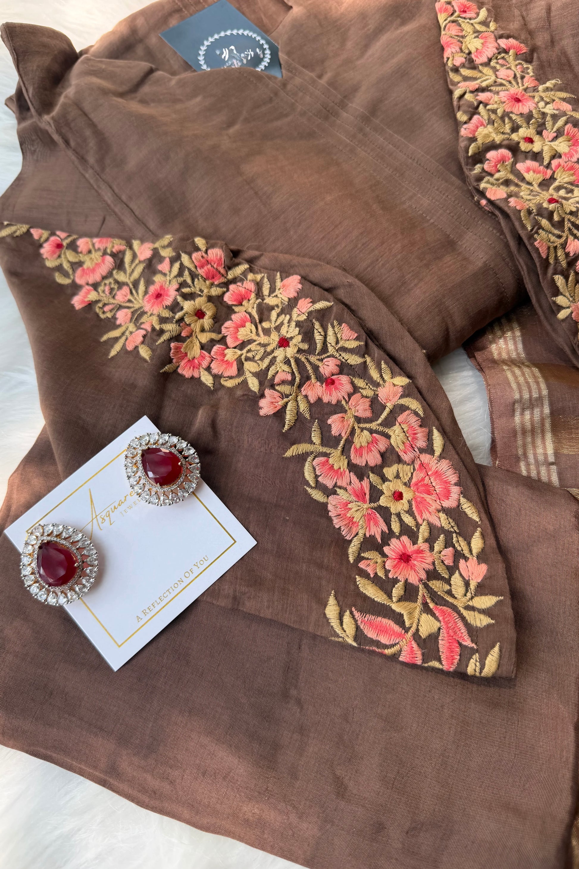 🛍️”Az021 – Premium Coffe Brown Mul Chanderi A Line Kurta Set