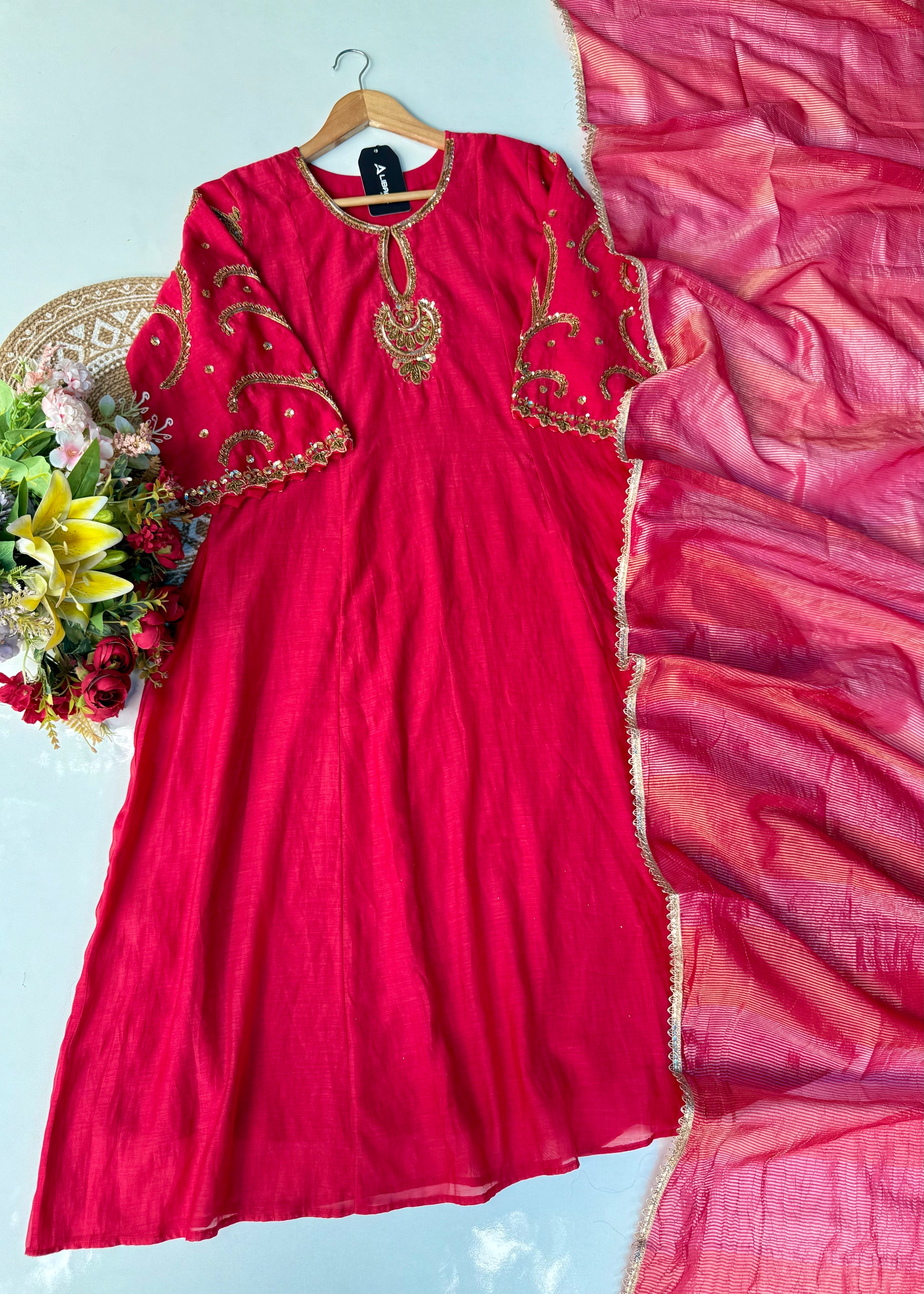 “Myra” Premium Mul Chanderi A line Anarkali Kurta Set