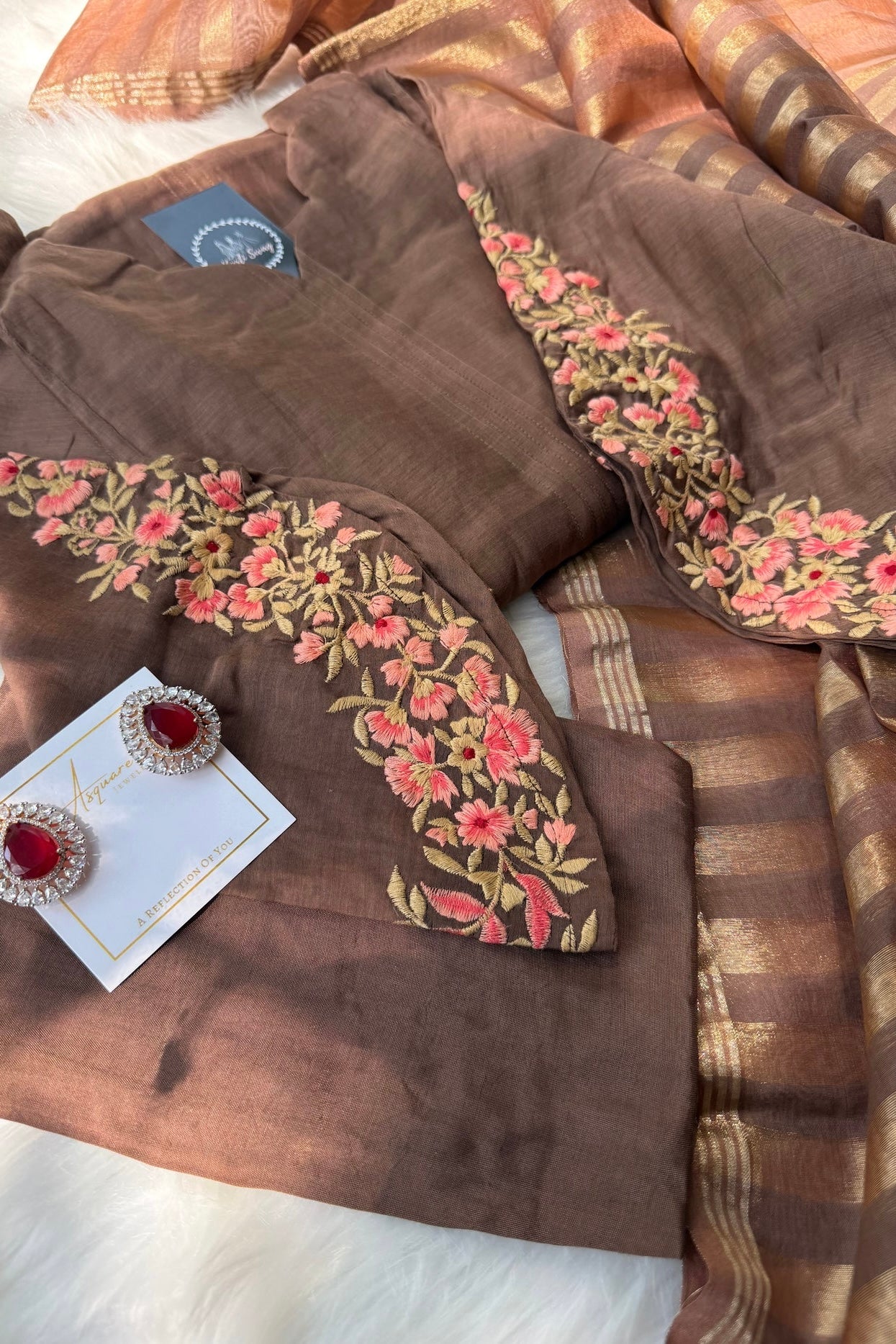 🛍️”Az021 – Premium Coffe Brown Mul Chanderi A Line Kurta Set