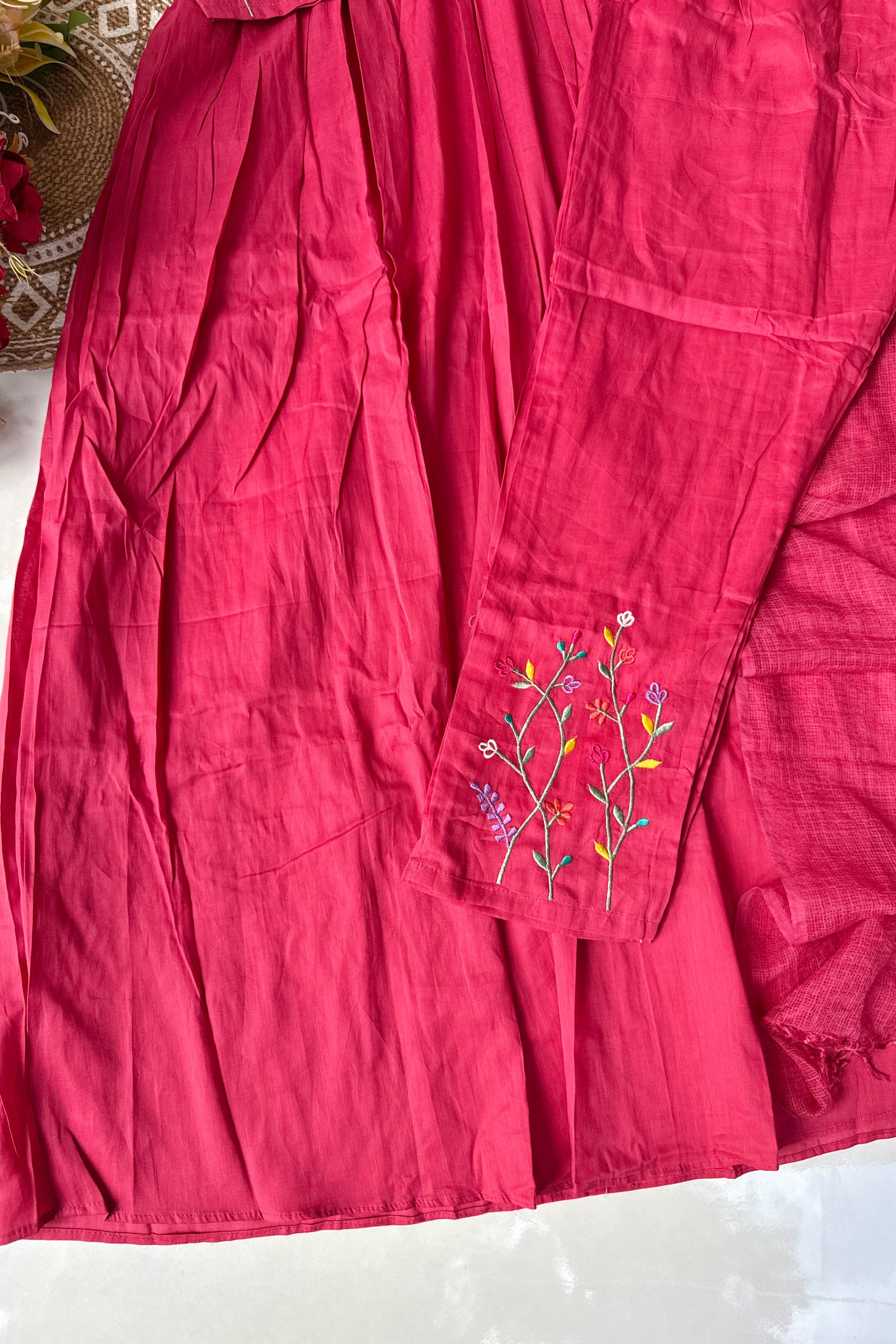 “Ziva” Beautiful Mul Cotton Embroidered Anarkali Kurta Set