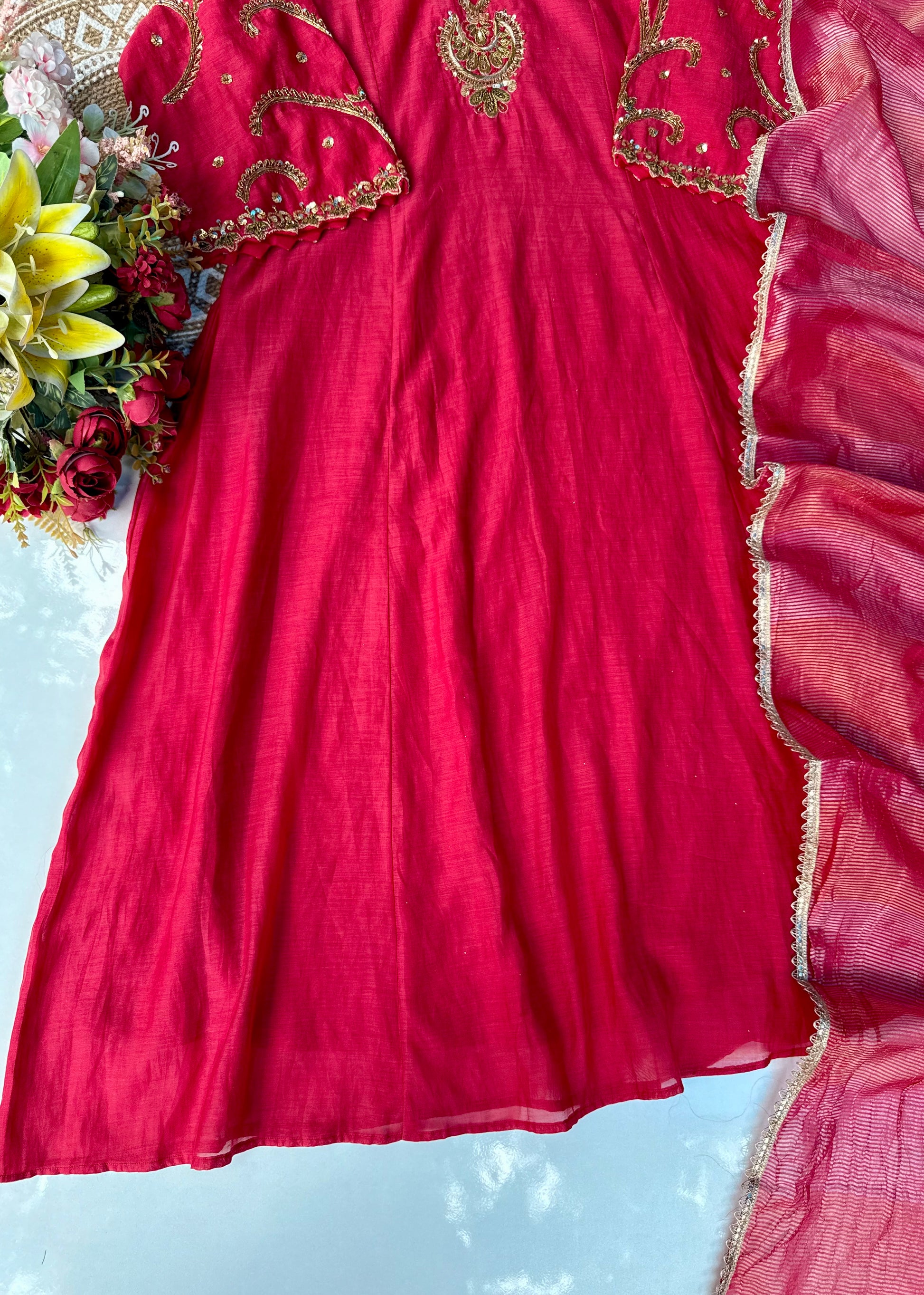“Myra” Premium Mul Chanderi A line Anarkali Kurta Set