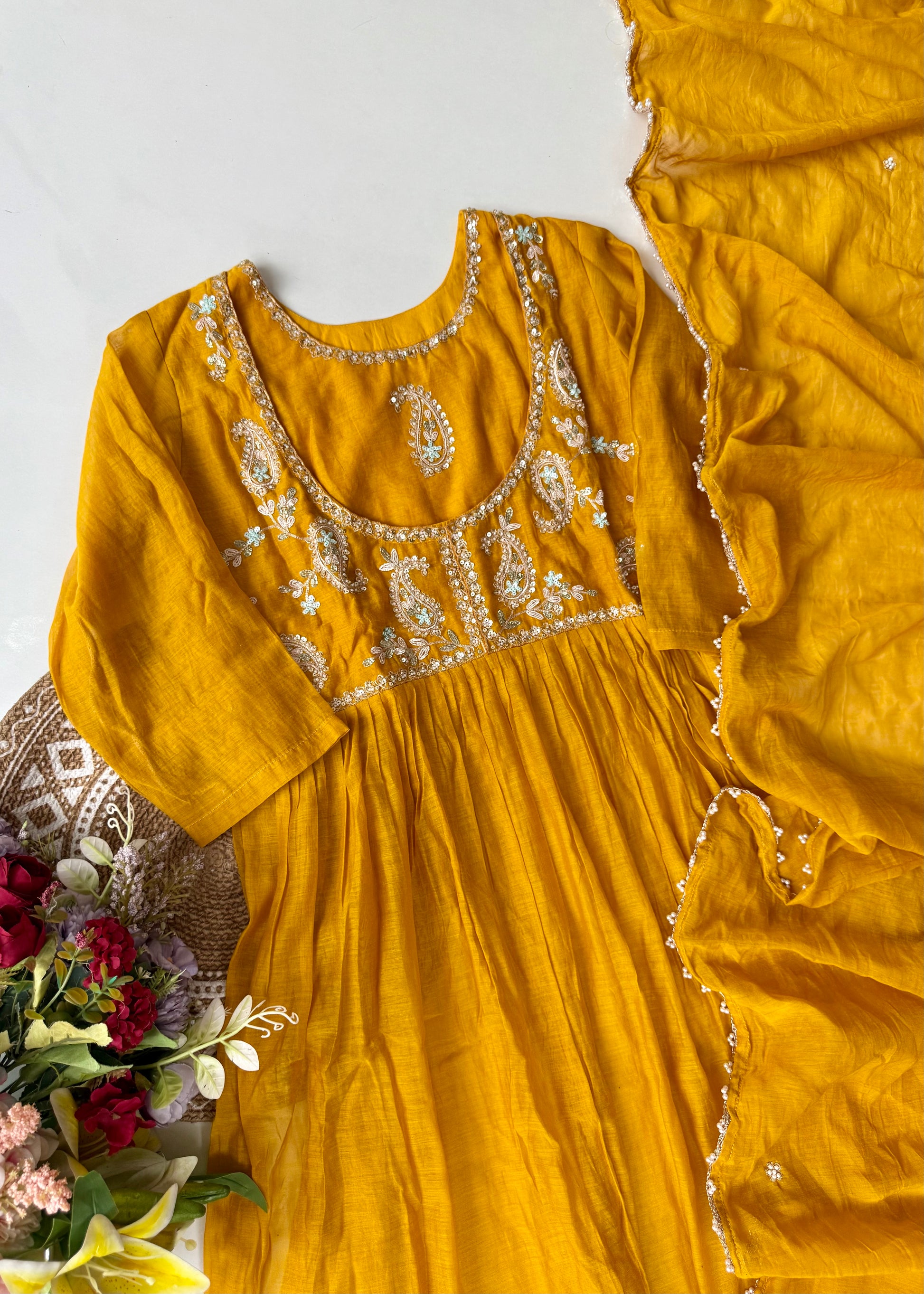 “MAITHALI” Beautiful side cut Mul Chanderi dress