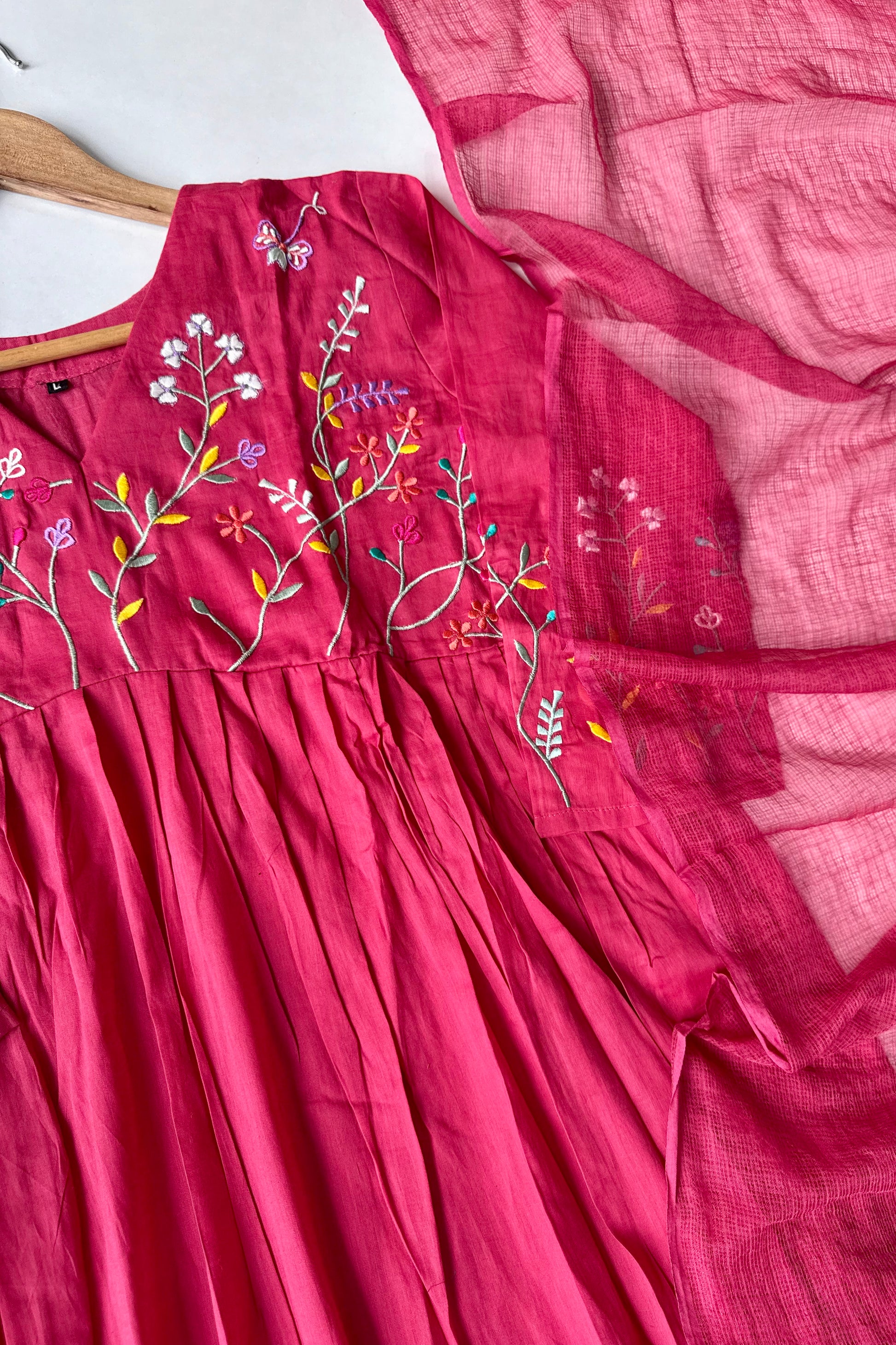 “Ziva” Beautiful Mul Cotton Embroidered Anarkali Kurta Set