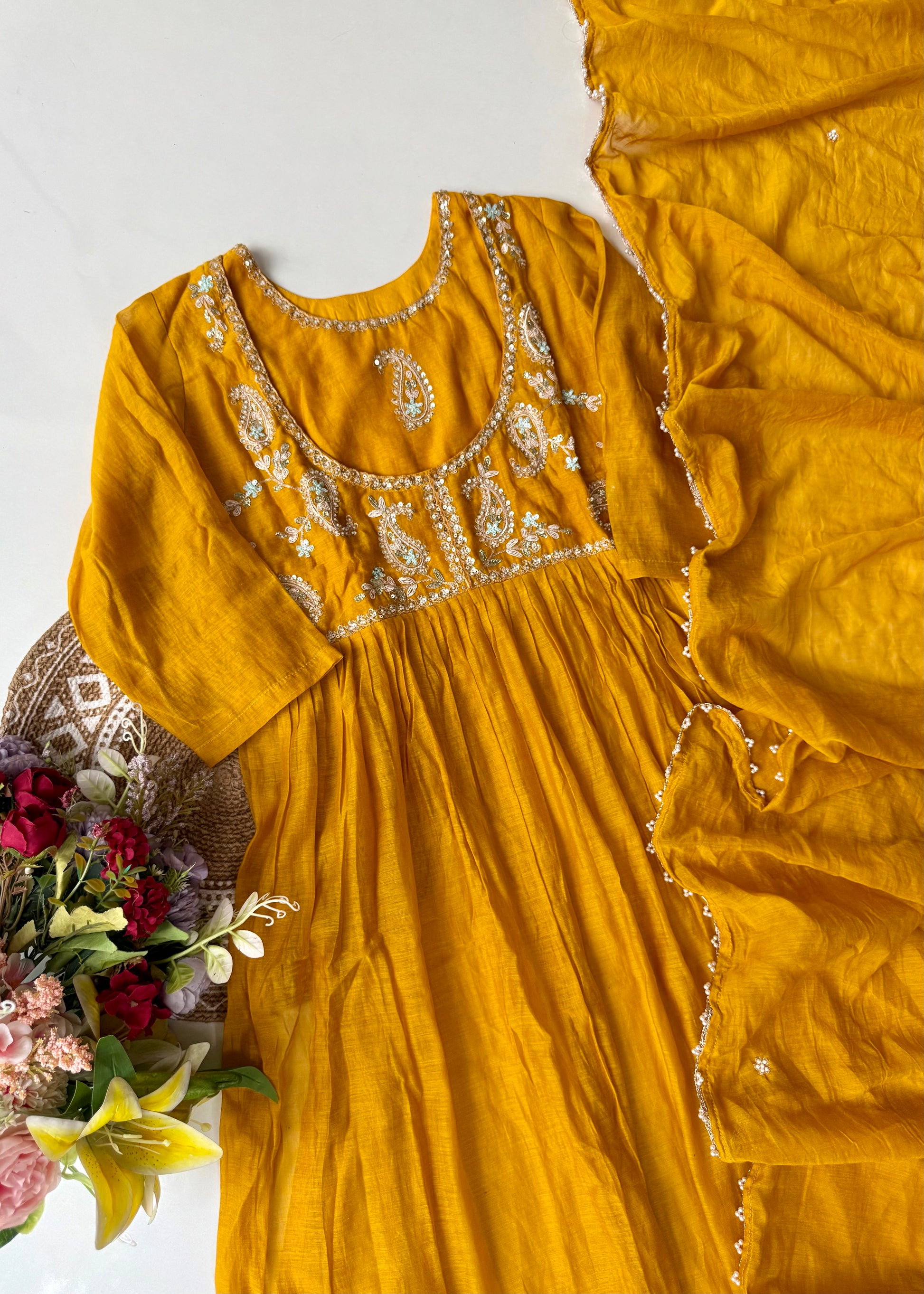 “MAITHALI” Beautiful side cut Mul Chanderi dress