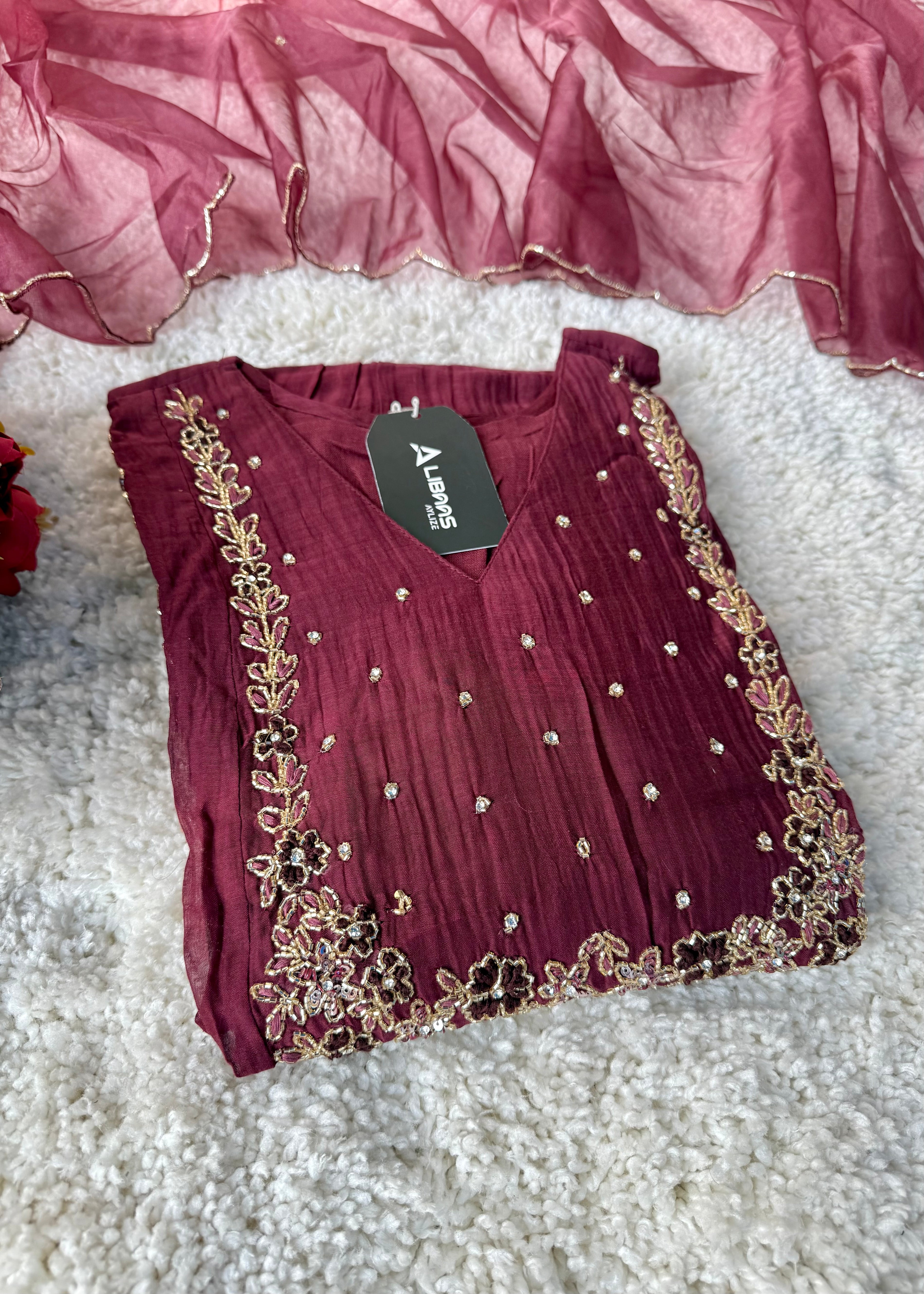 “Ayza” Premium Maroon Mul Chanderi A Line Suit set 🛍️