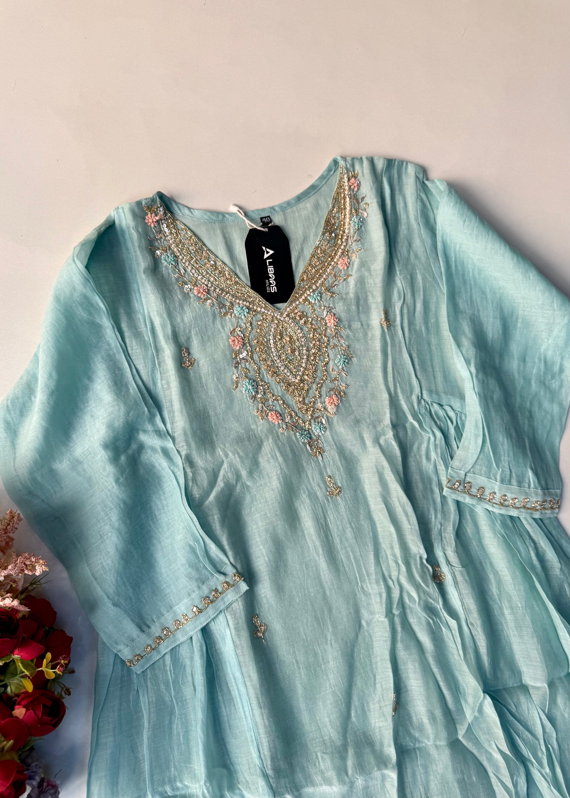 “Ziva” Pure Mul-Chanderi Party wear A Line suit set