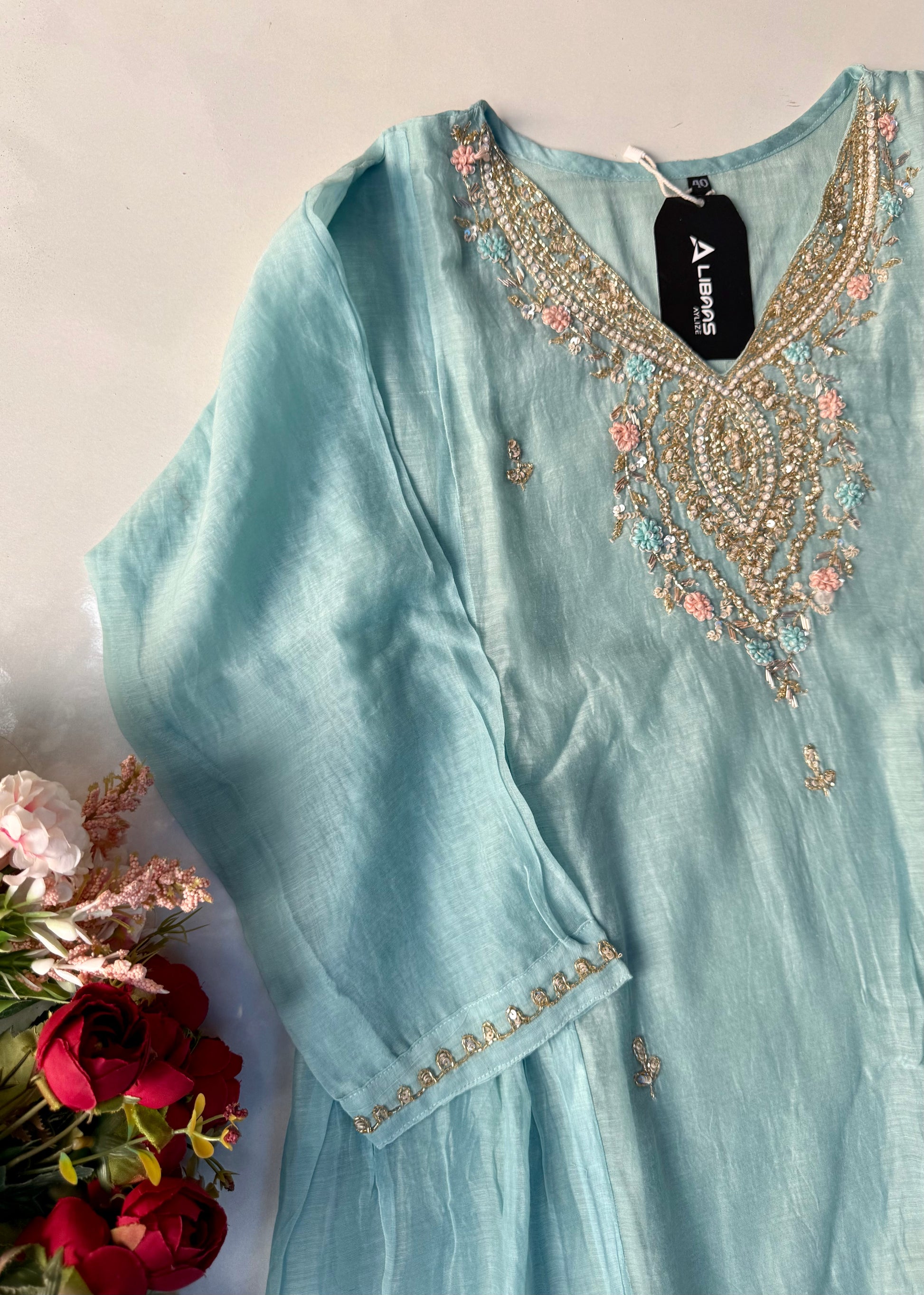 “Ziva” Pure Mul-Chanderi Party wear A Line suit set