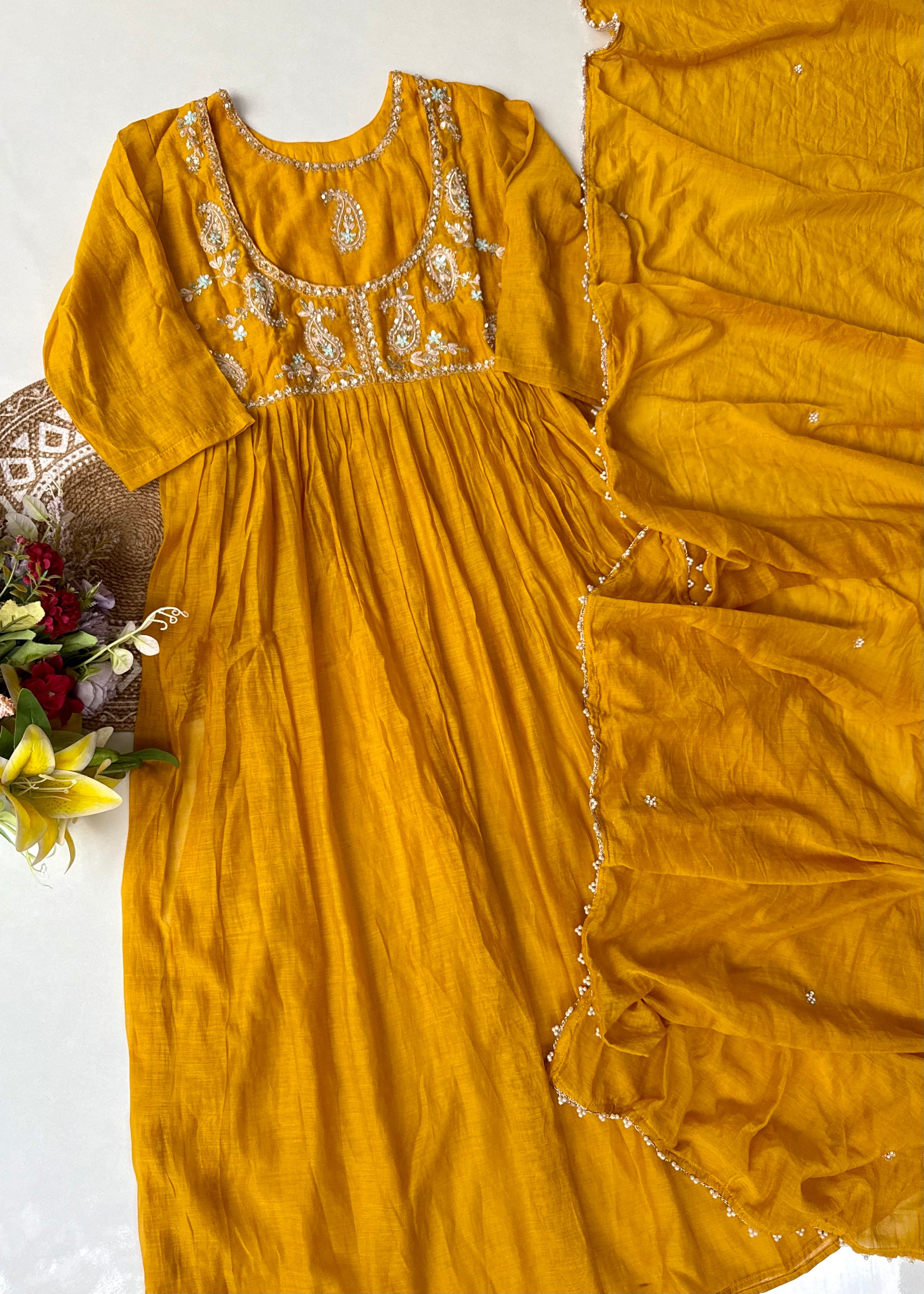 “MAITHALI” Beautiful side cut Mul Chanderi dress