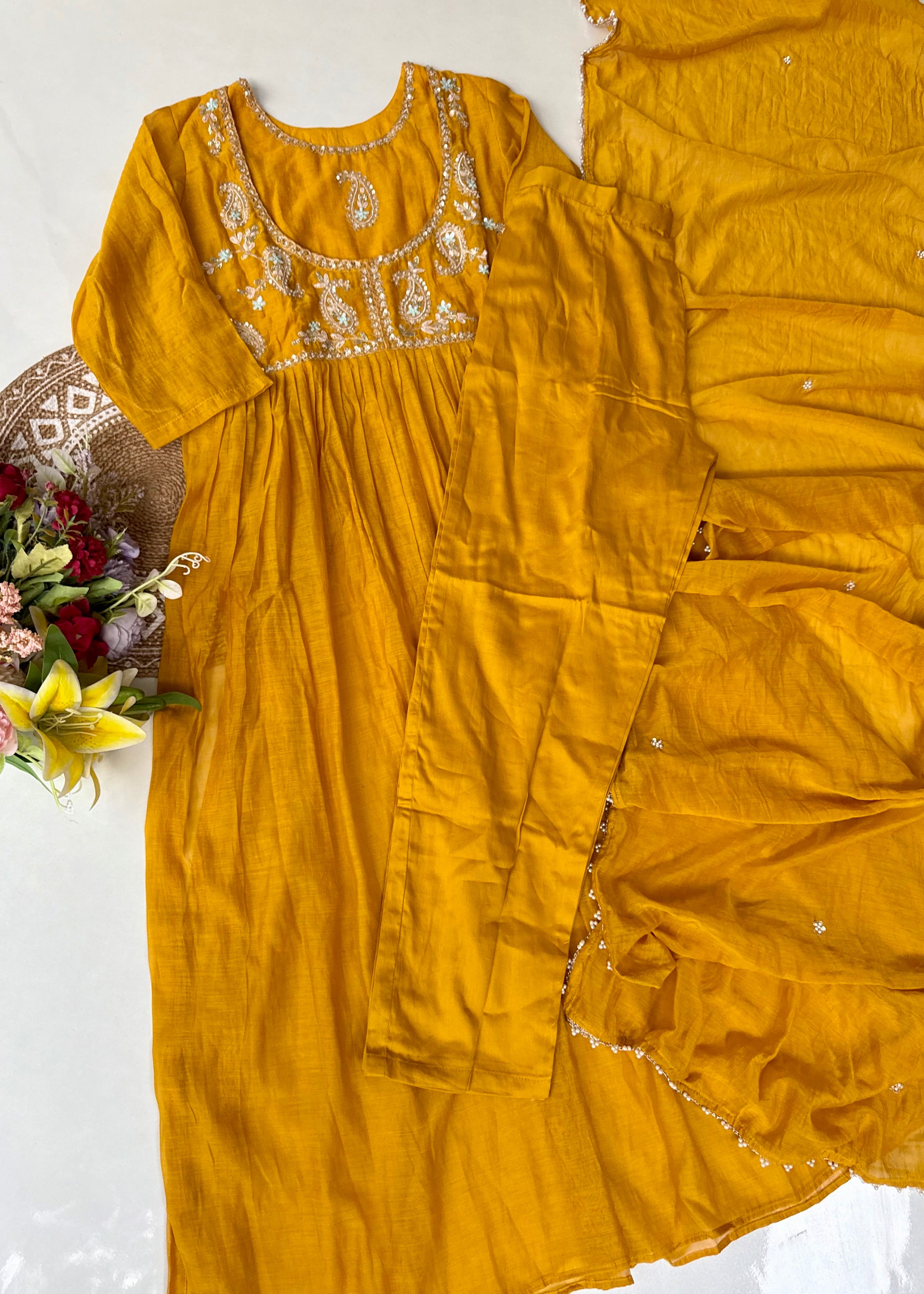 “MAITHALI” Beautiful side cut Mul Chanderi dress