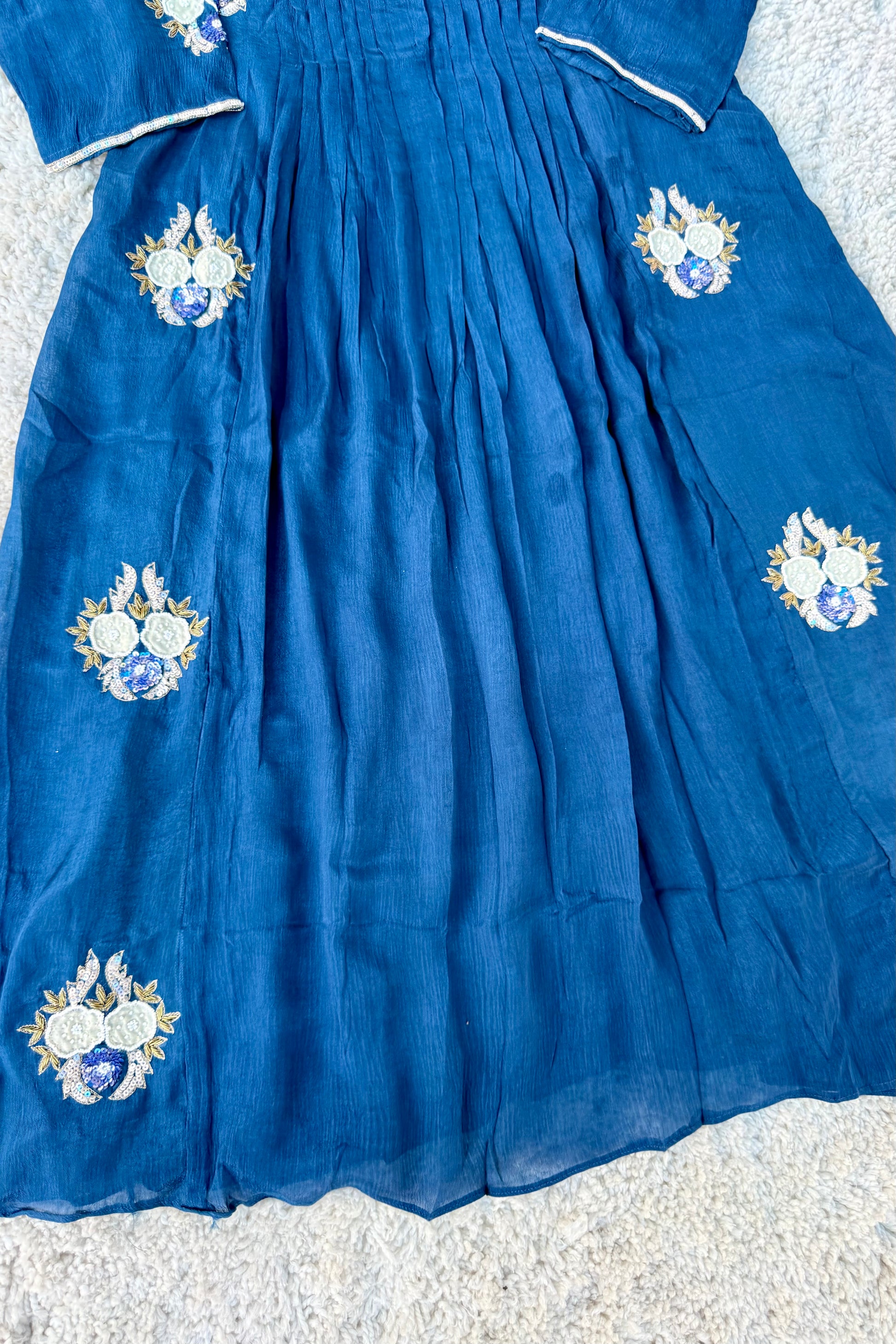 💫Maya – Premium Blue Chinnon A Line Kurta Set