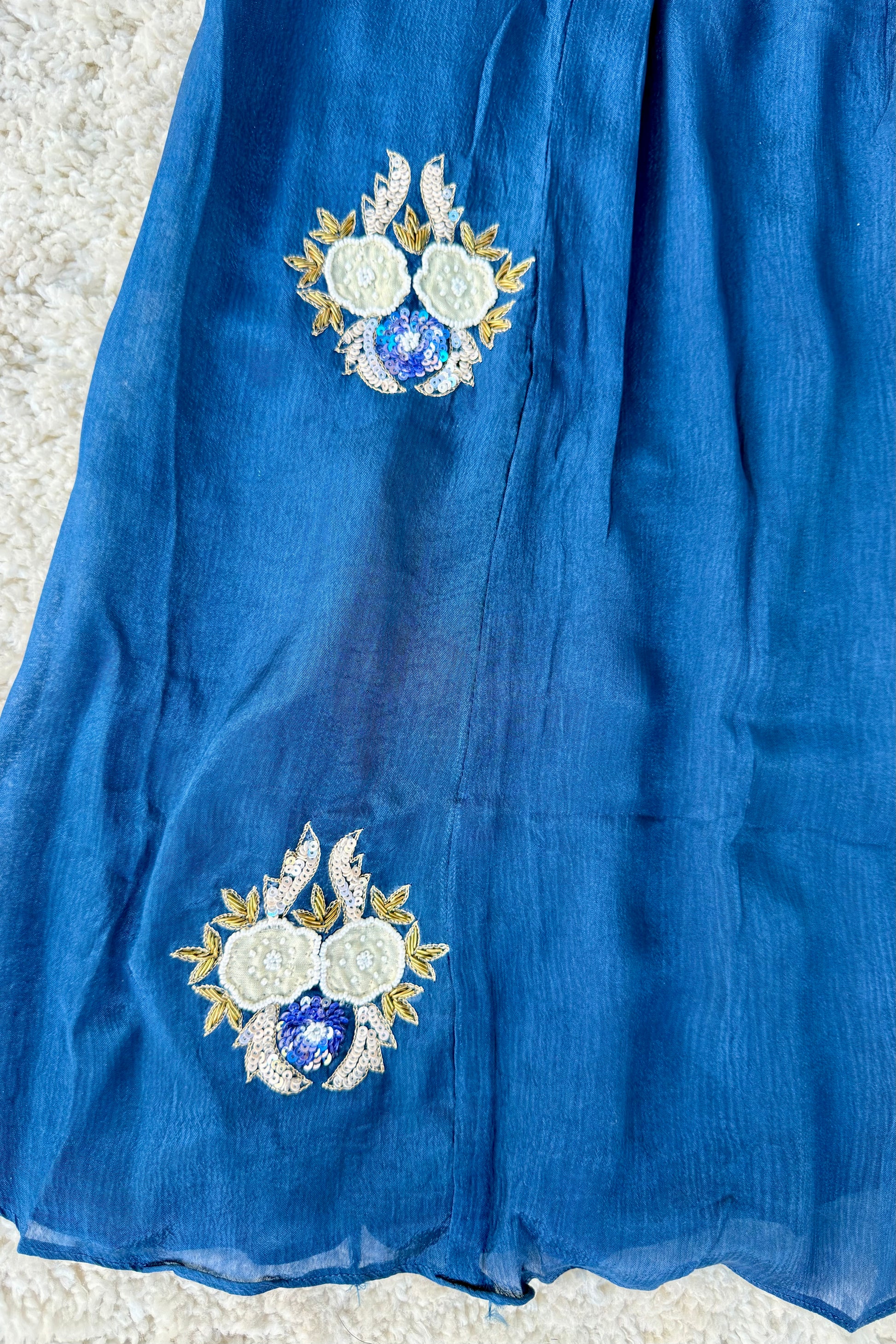 💫Maya – Premium Blue Chinnon A Line Kurta Set