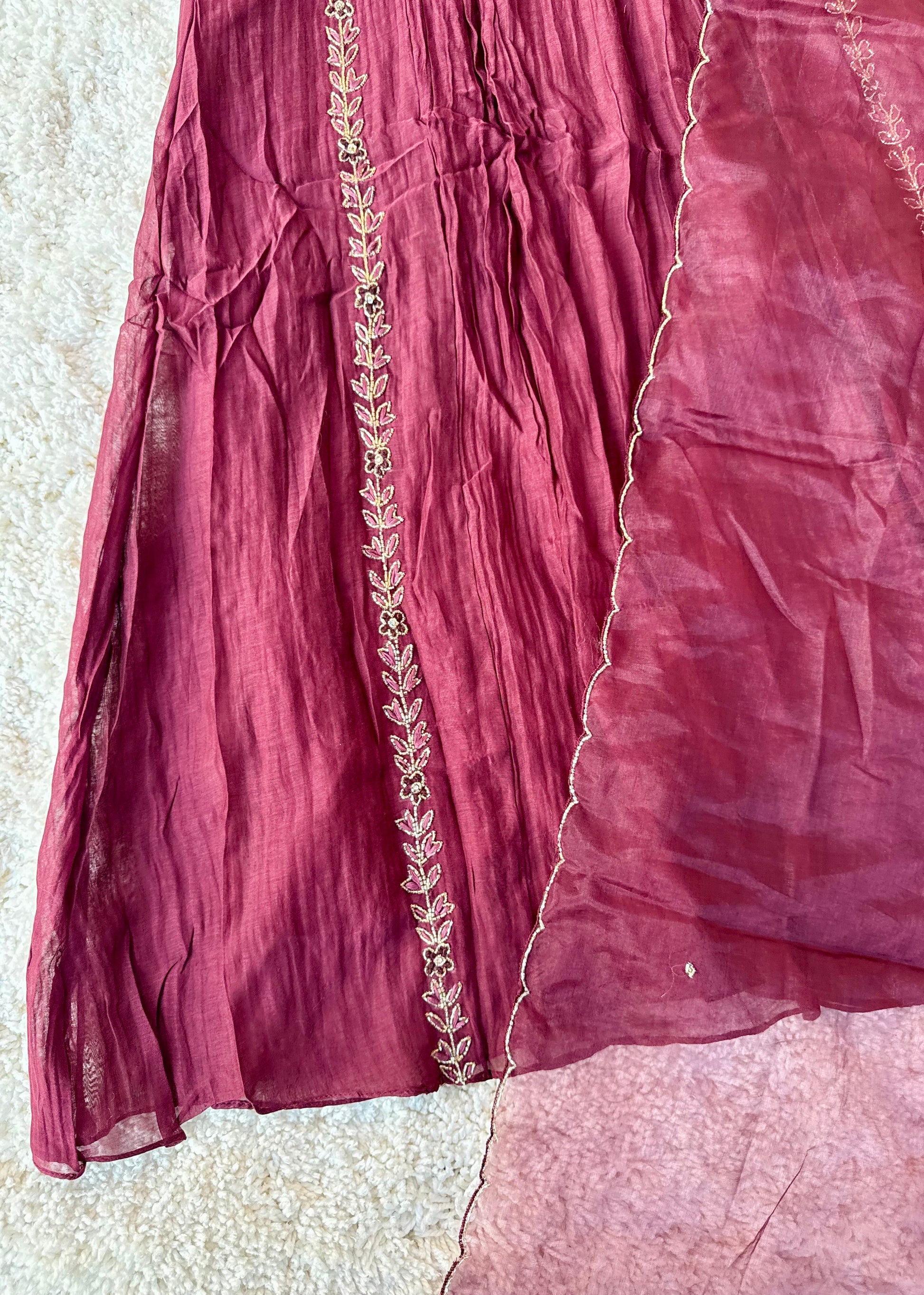 “Ayza” Premium Maroon Mul Chanderi A Line Suit set 🛍️