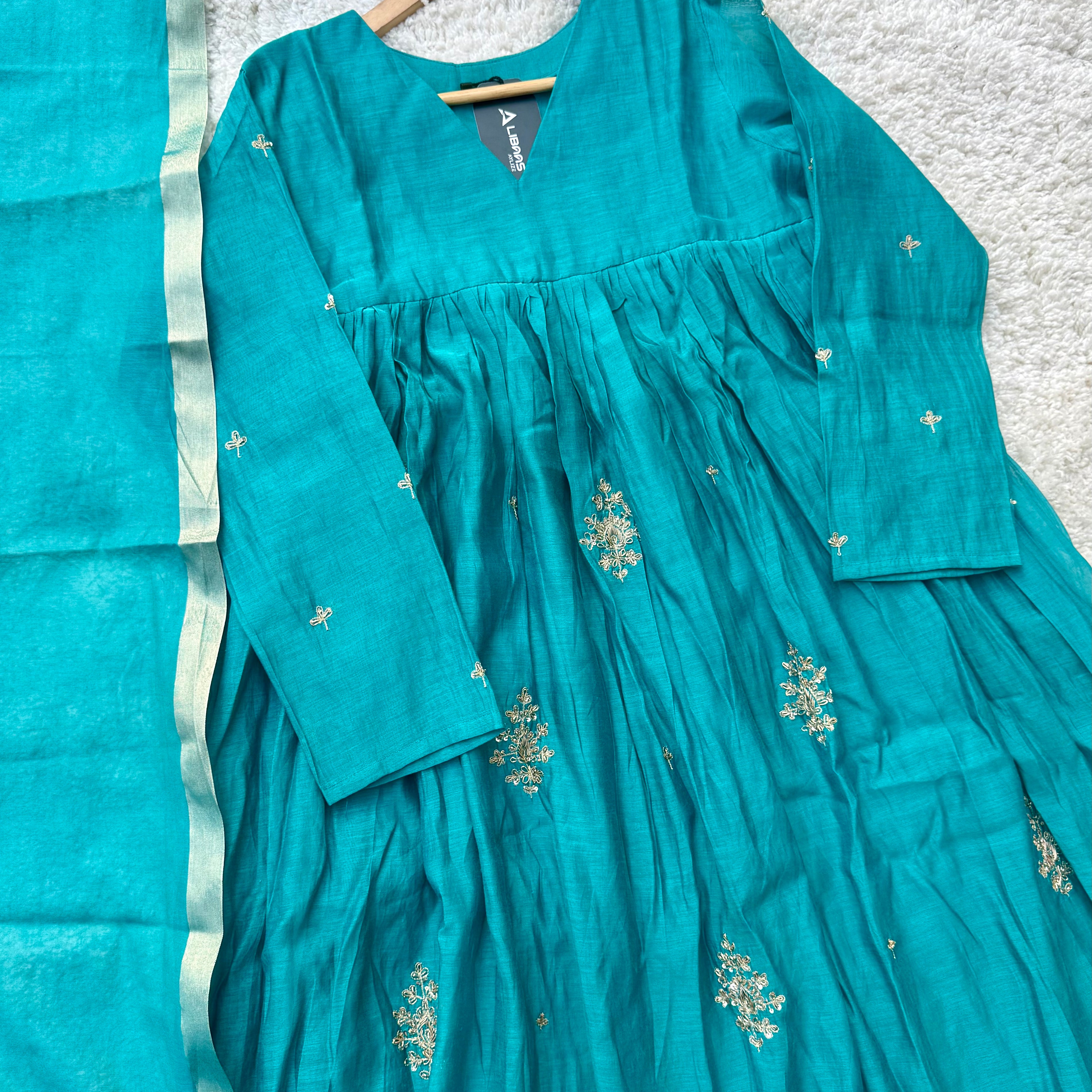 🛍️”Malika – Premium Mul Chanderi Anarkali Kurta Set