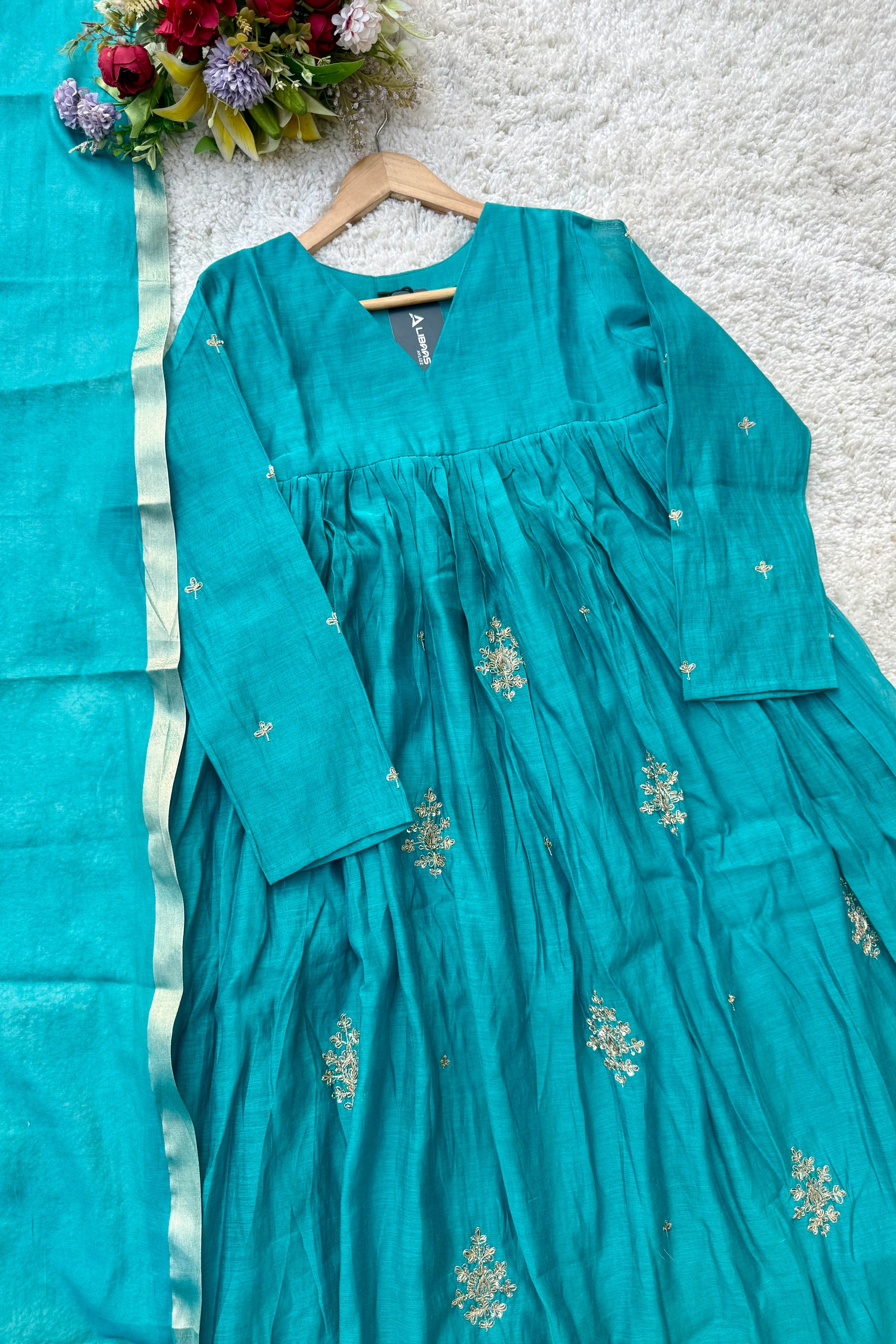 🛍️”Malika – Premium Mul Chanderi Anarkali Kurta Set