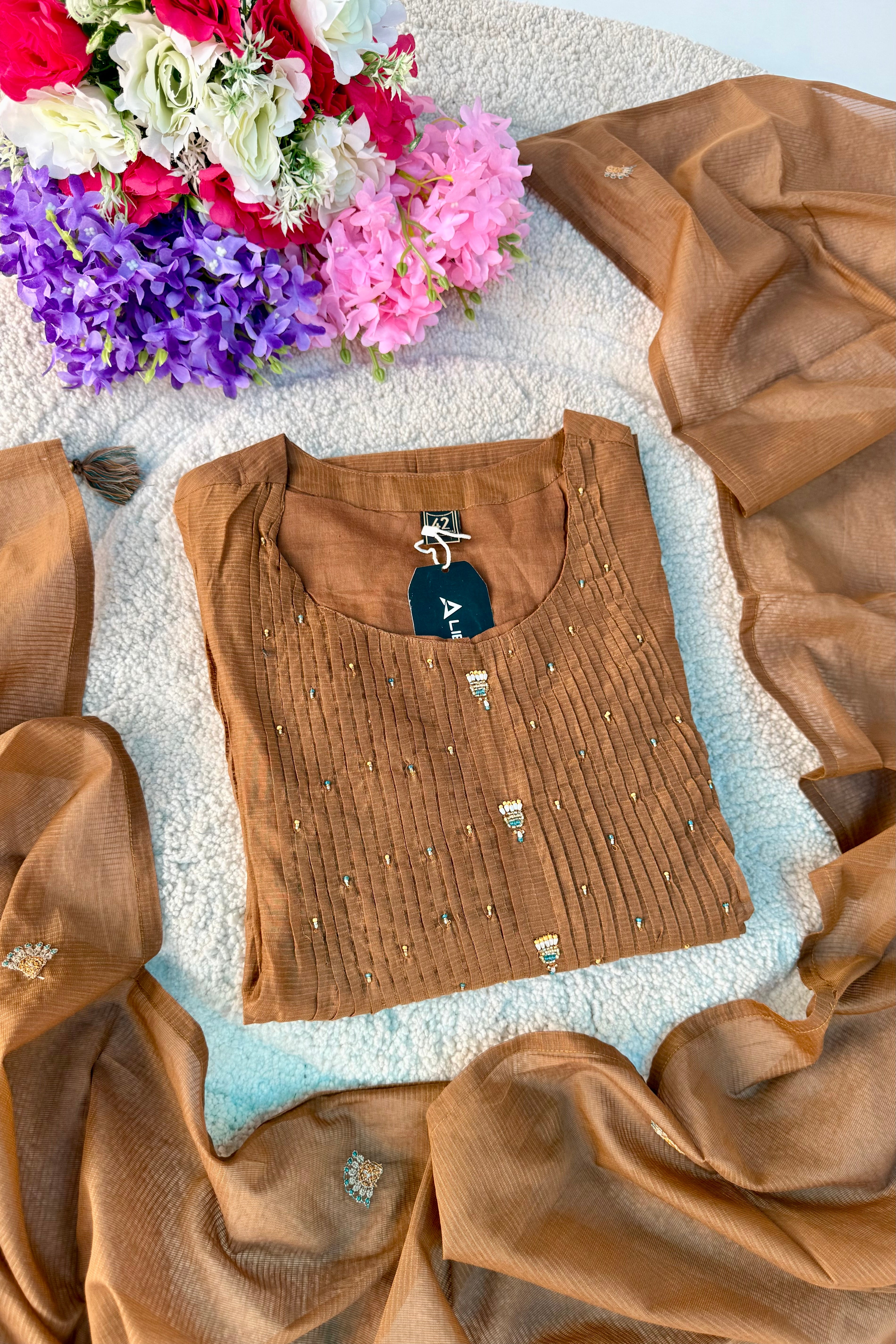 ✨Az01- Brown Kota Cotton Embroidered Anarkali Kurta Set (Copy)