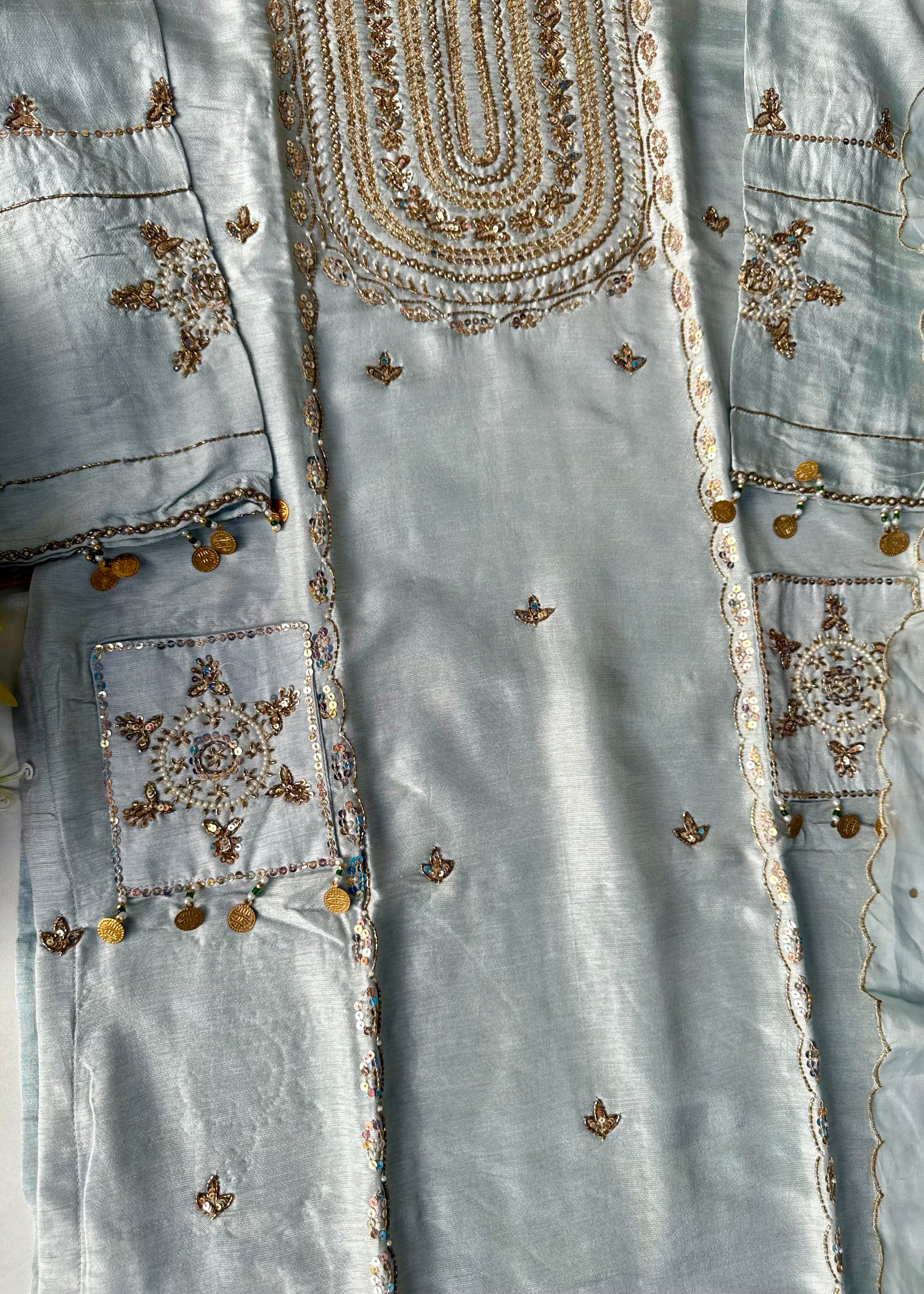 “Aylize” Elegant Dola Silk heavy handwork Kurta Set with Dupatta