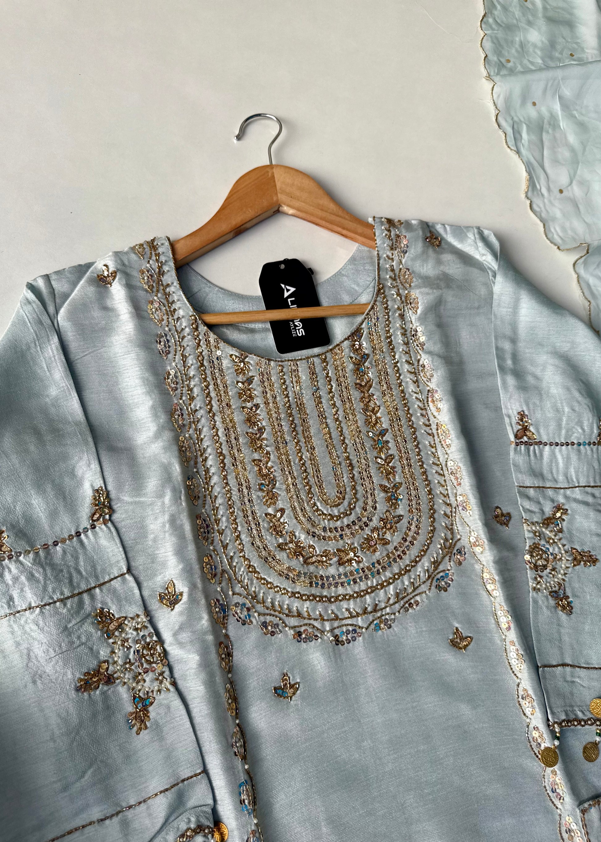 “Aylize” Elegant Dola Silk heavy handwork Kurta Set with Dupatta